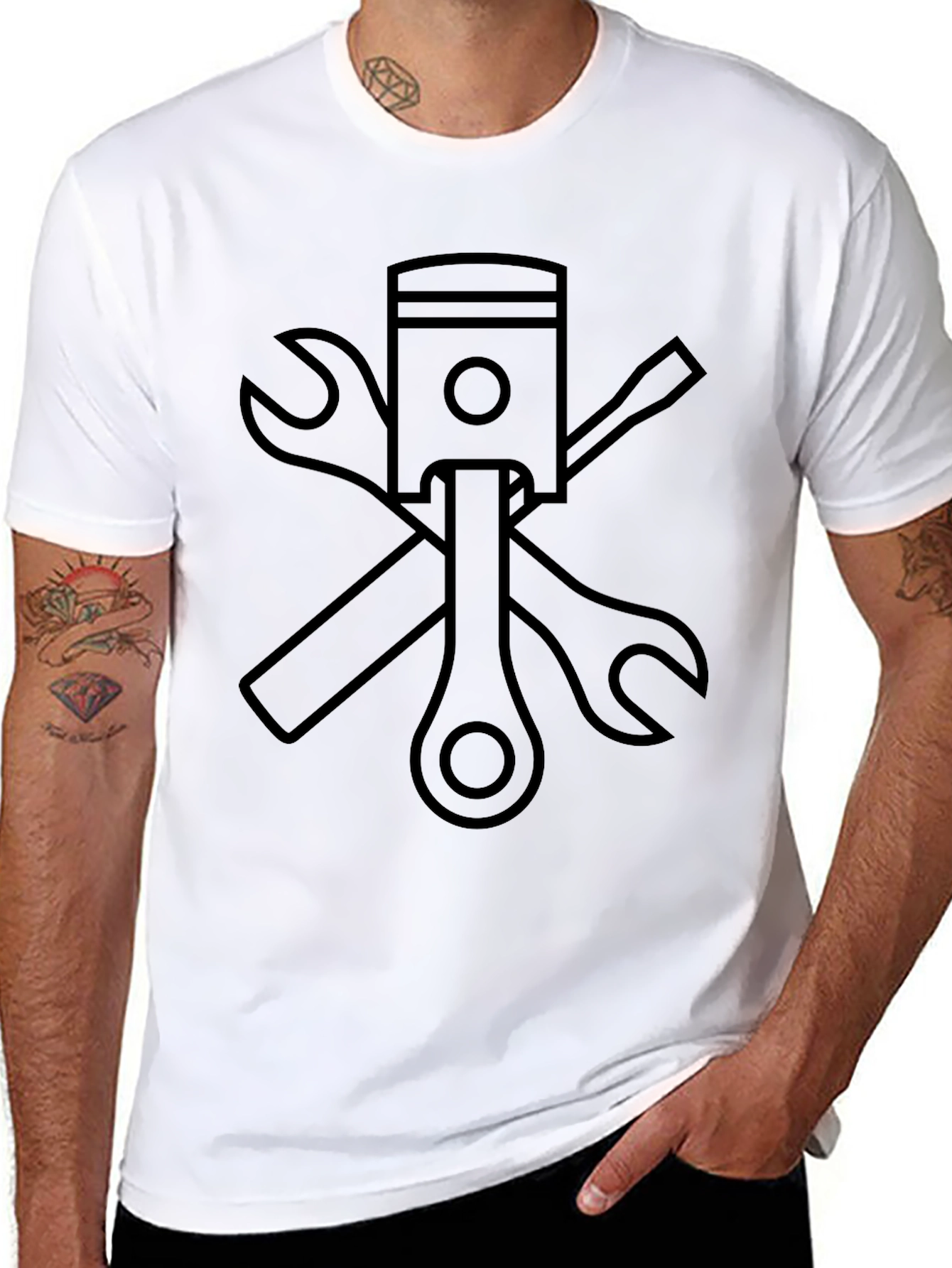 Black Black Mechanic T-Shirt with Piston & Tools Graphic view 8