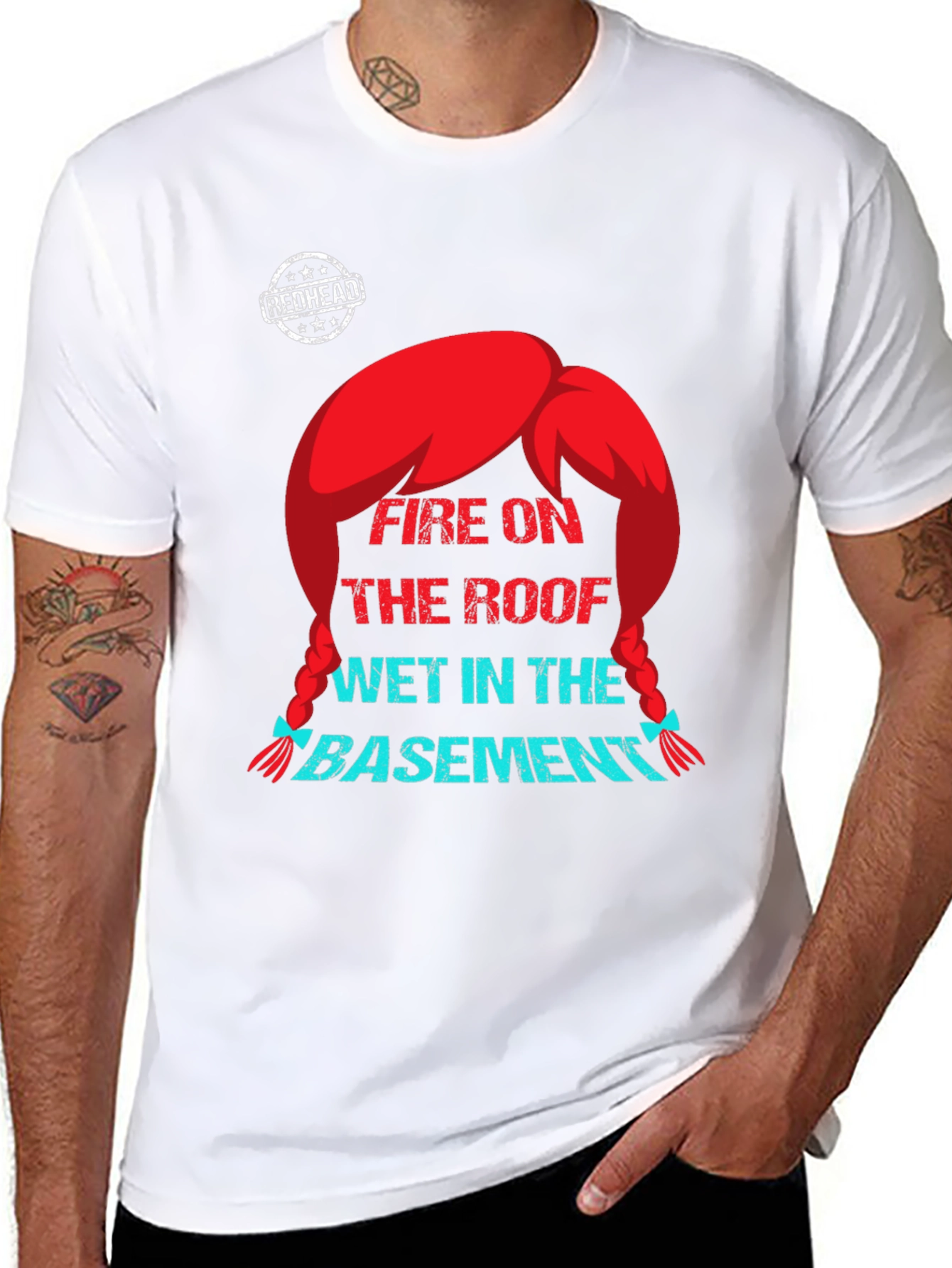 Black Redhead Fire on the Roof T-Shirt - Novelty Graphic Tee view 8