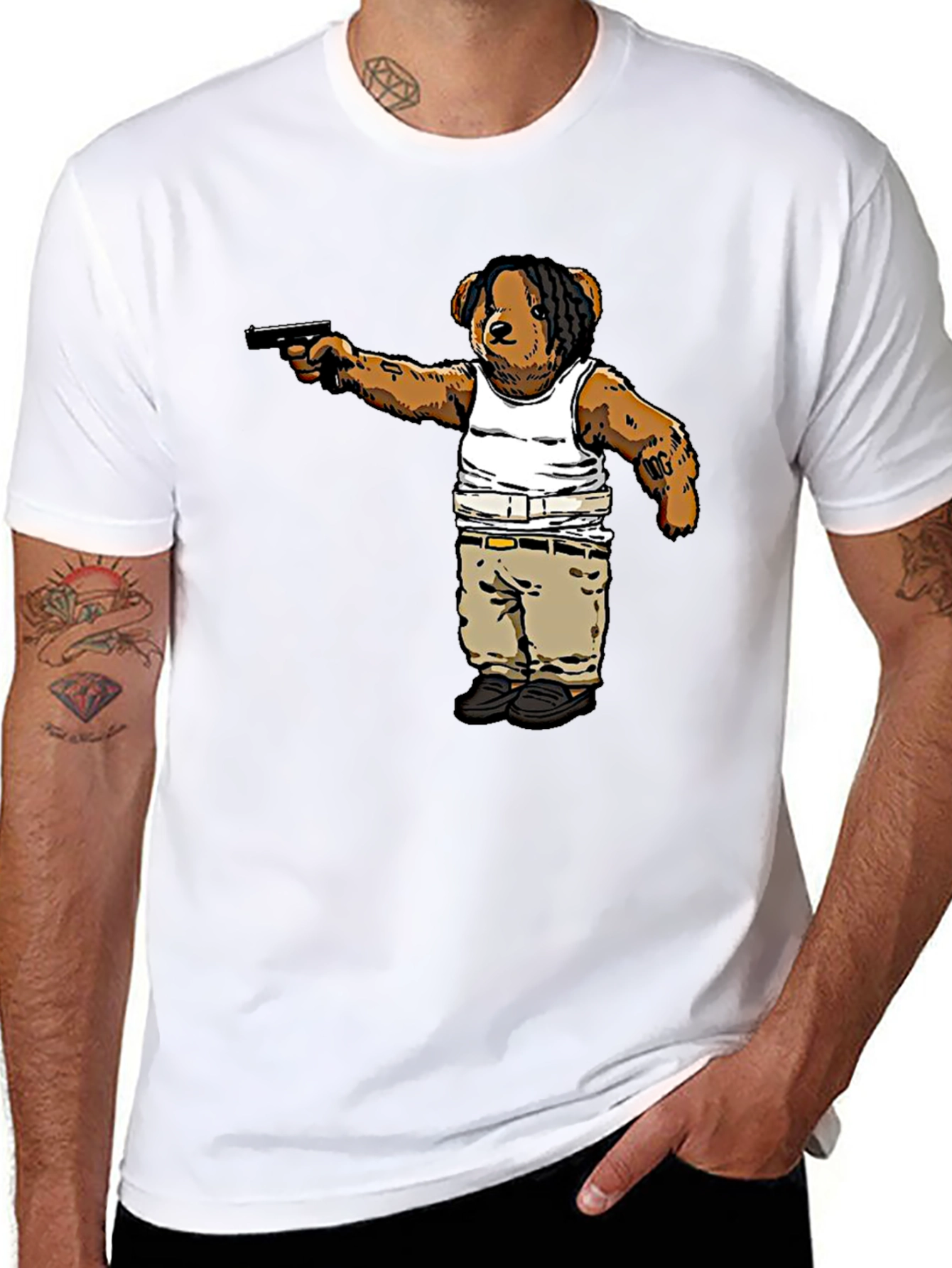 Black Gangster Teddy Bear Graphic T-Shirt view 8