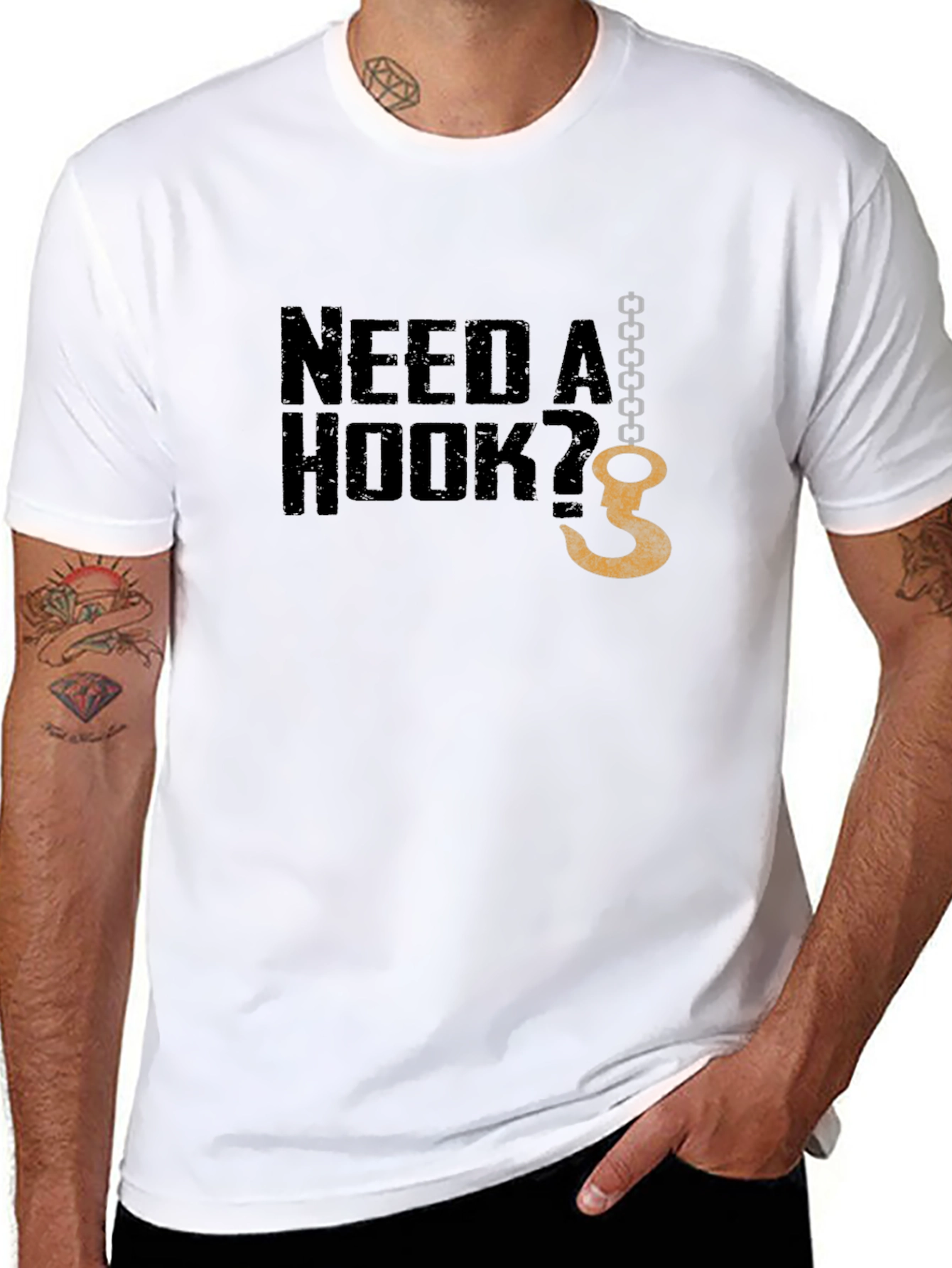 Black Need A Hook? Graphic Men's Black T-Shirt view 8