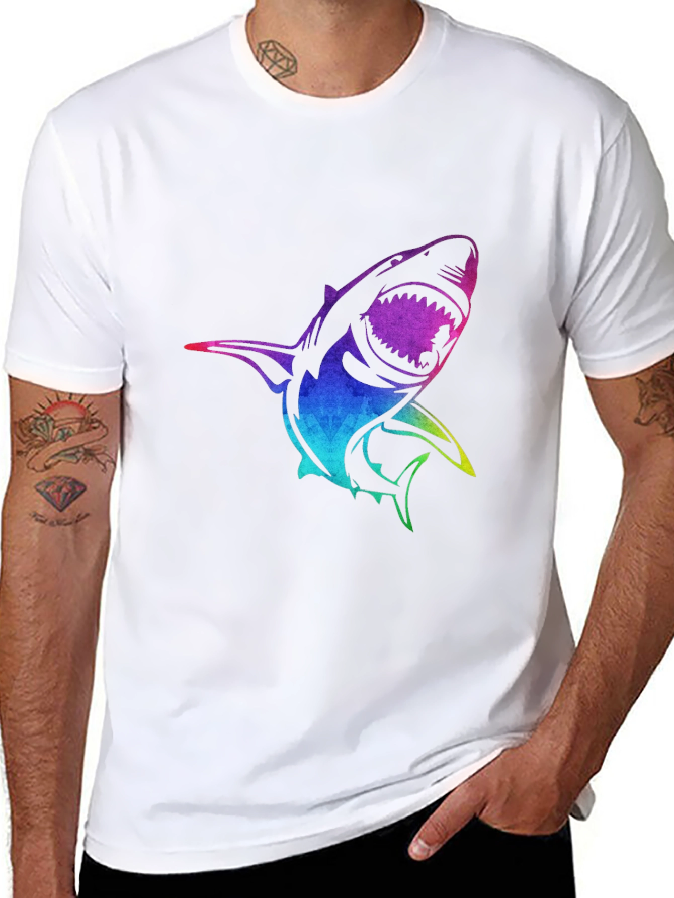 Black Rainbow Shark Graphic Black T-Shirt view 8