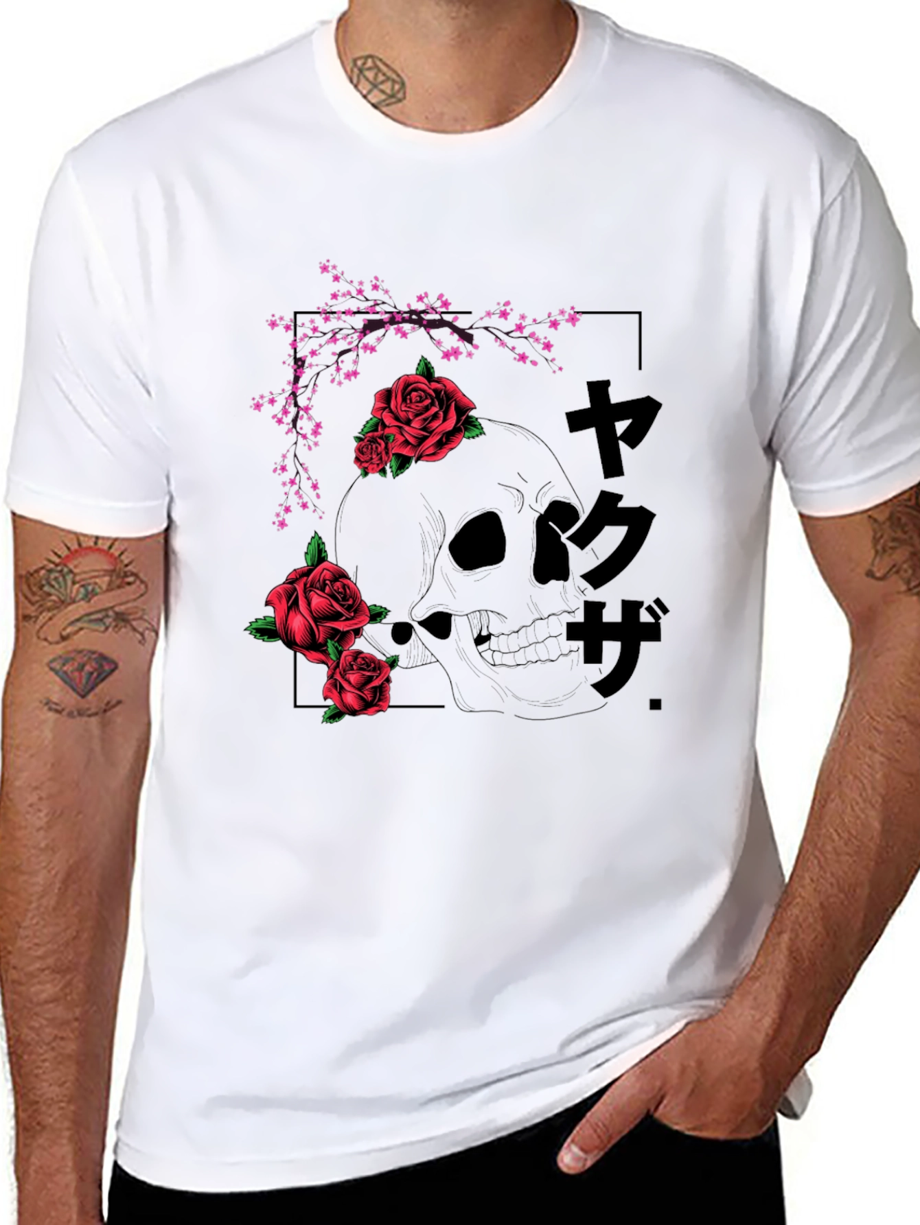 Black Skull & Roses Graphic Tee - Black Japanese Style T-Shirt view 8