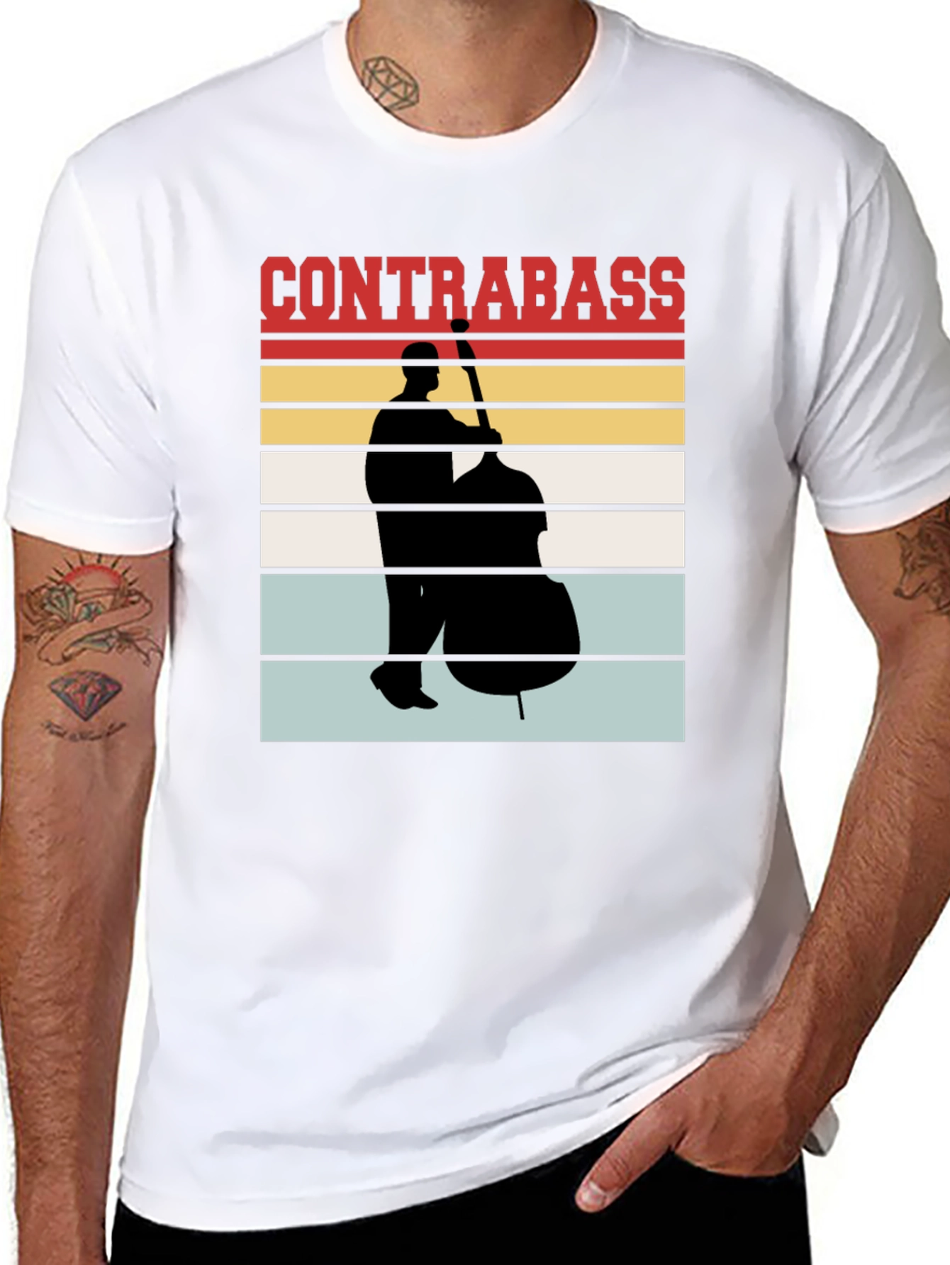 Black Contrabass Player Retro T-Shirt Music Lover Gift view 8