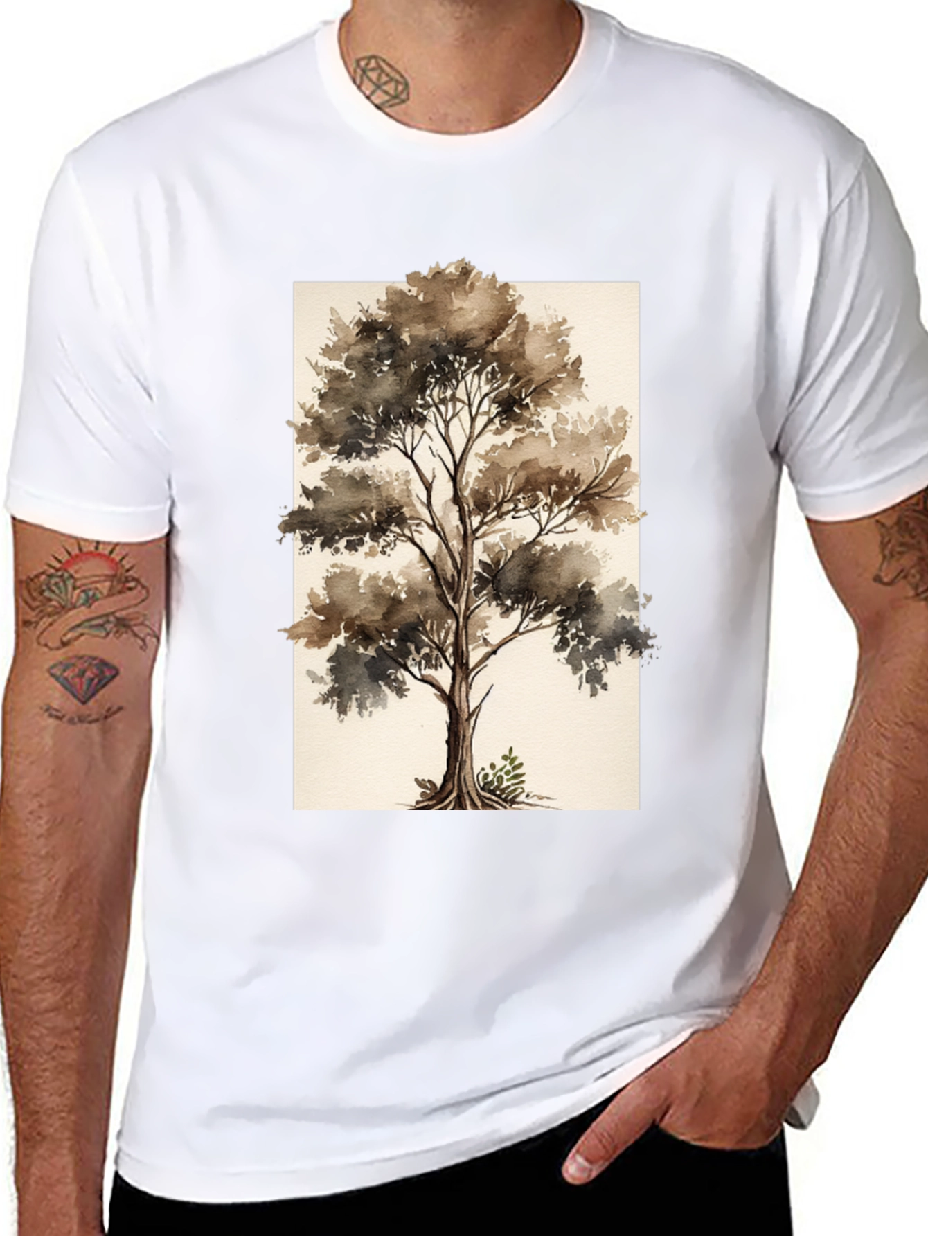 Black Watercolor Tree Graphic Black Tee view 8