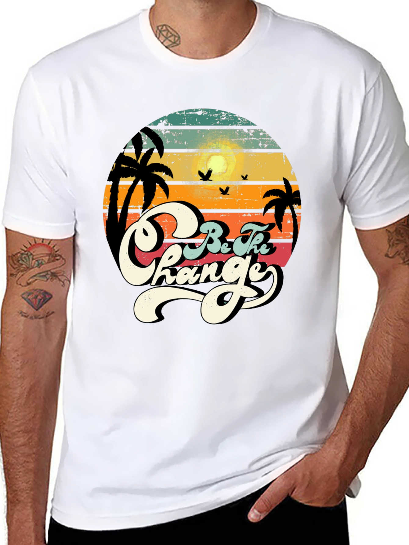 Black Retro Sunset 'Be The Change' Graphic T-Shirt view 8