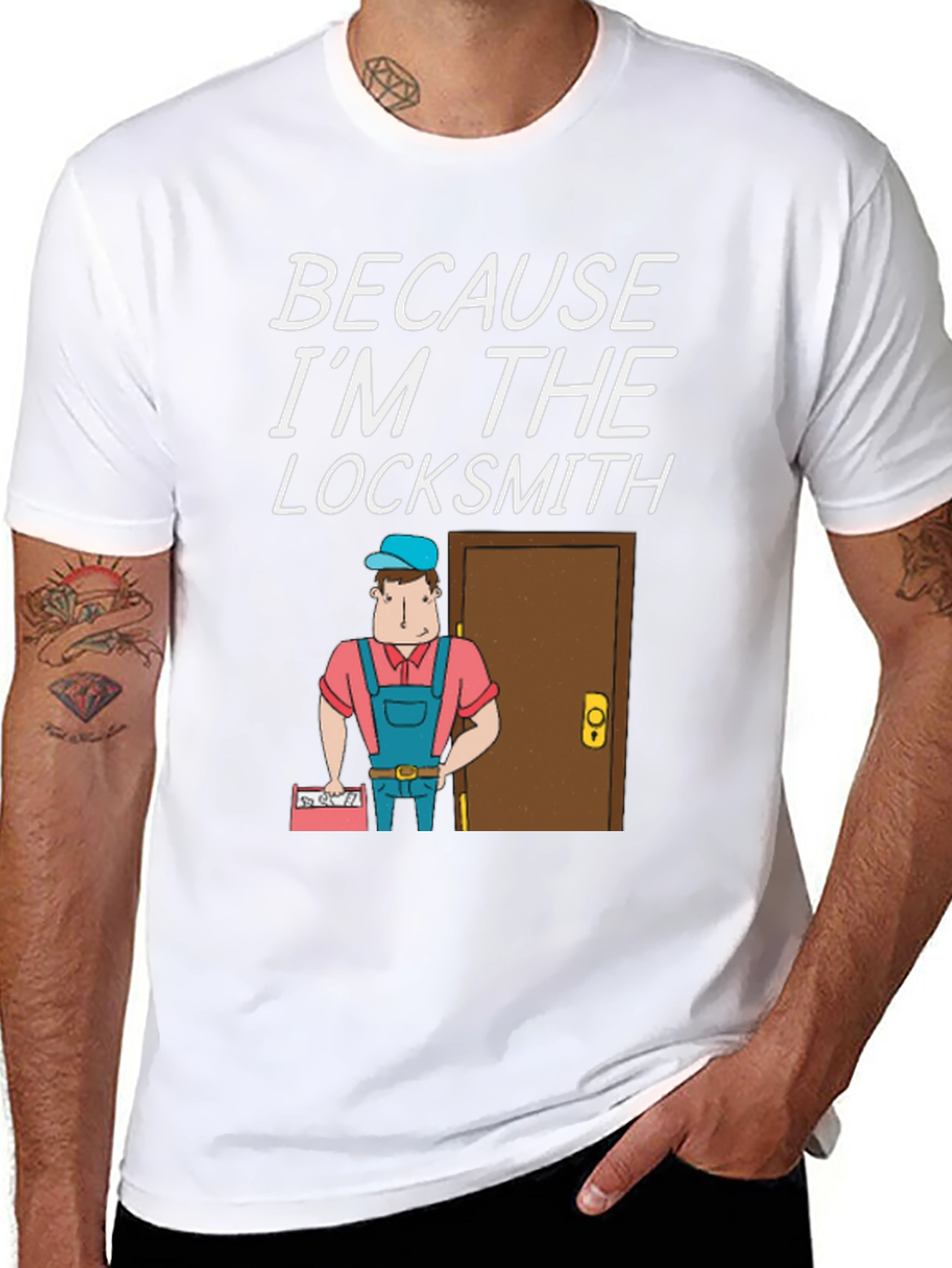 Black Locksmith T-Shirt - "Because I'm The Locksmith" Fun Design view 8