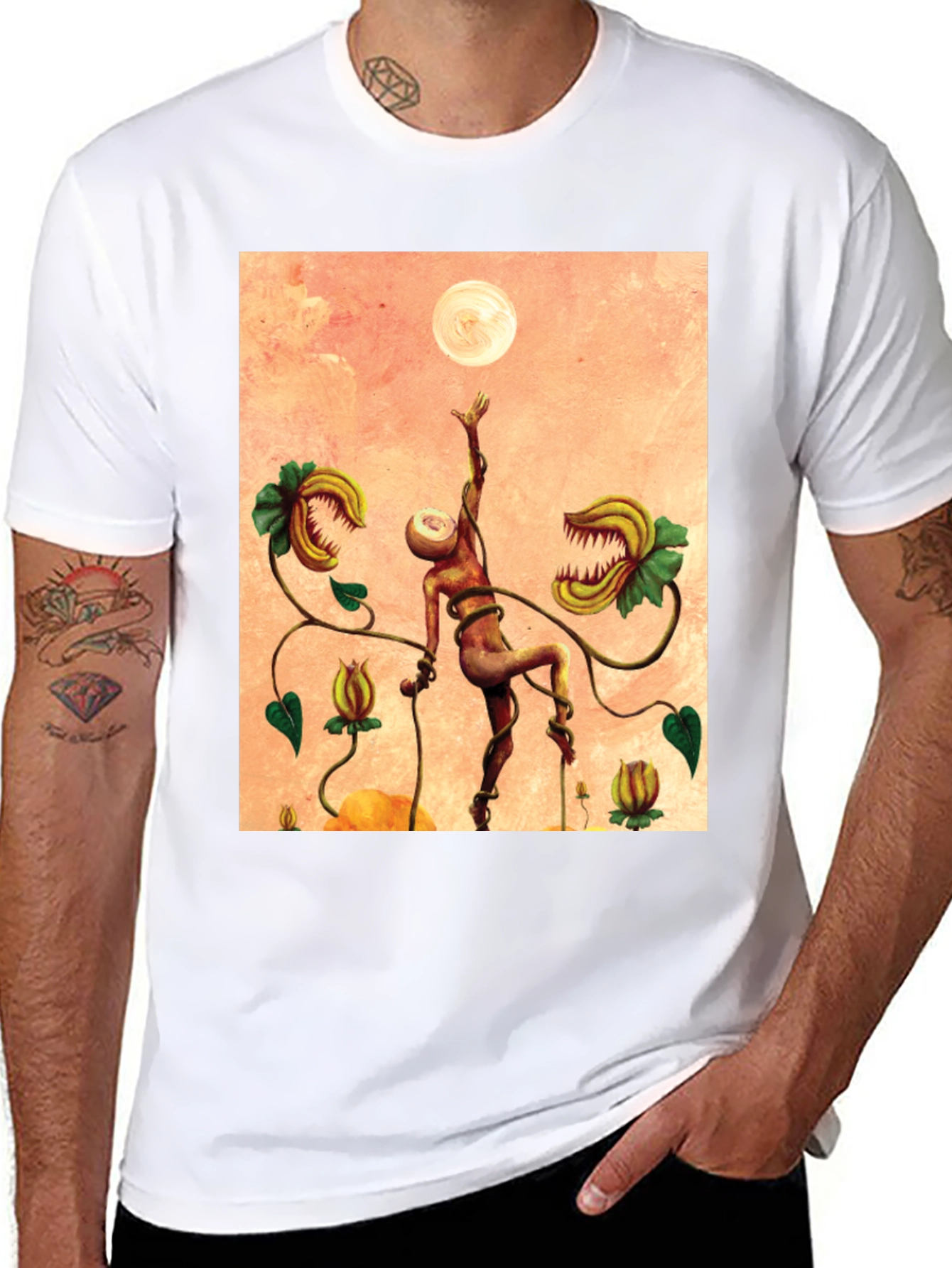 Black Surreal Venus Flytrap Graphic Tee - Unique Art Shirt view 8