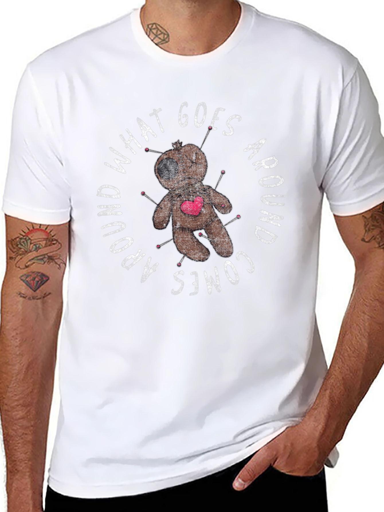 Black Voodoo Doll What Goes Around Graphic T-Shirt view 8
