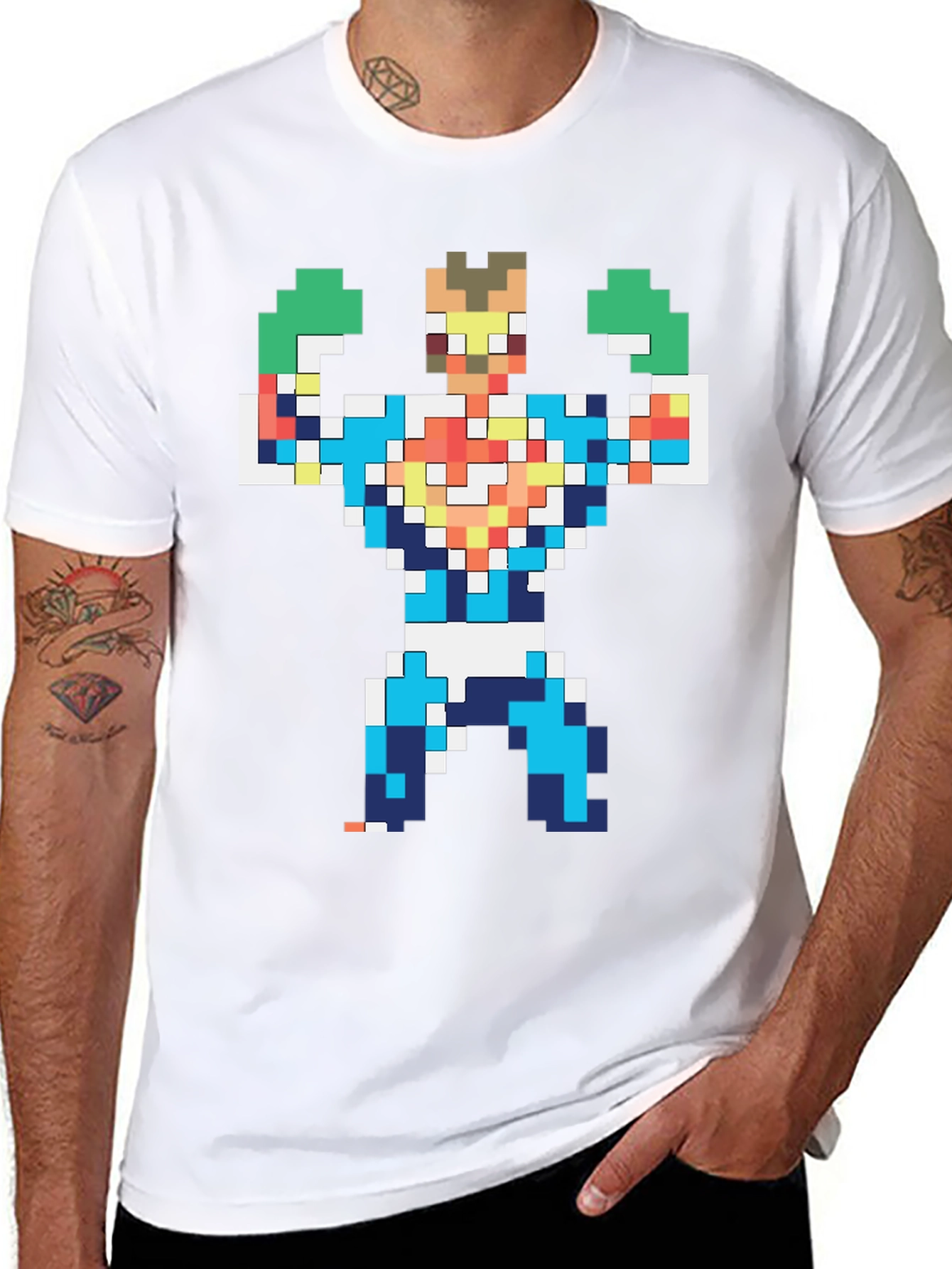 Black Pixelated Hero Graphic T-Shirt - Retro Gaming Style view 8