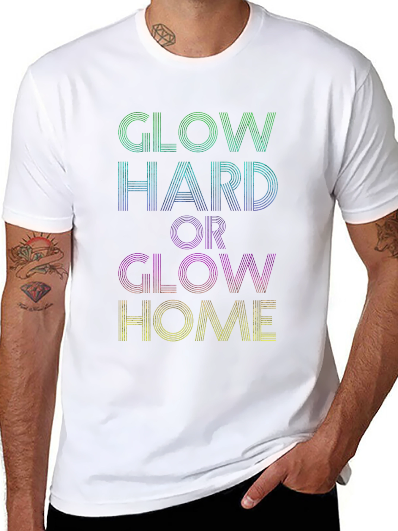 Black Glow Hard or Glow Home Graphic Tee view 8