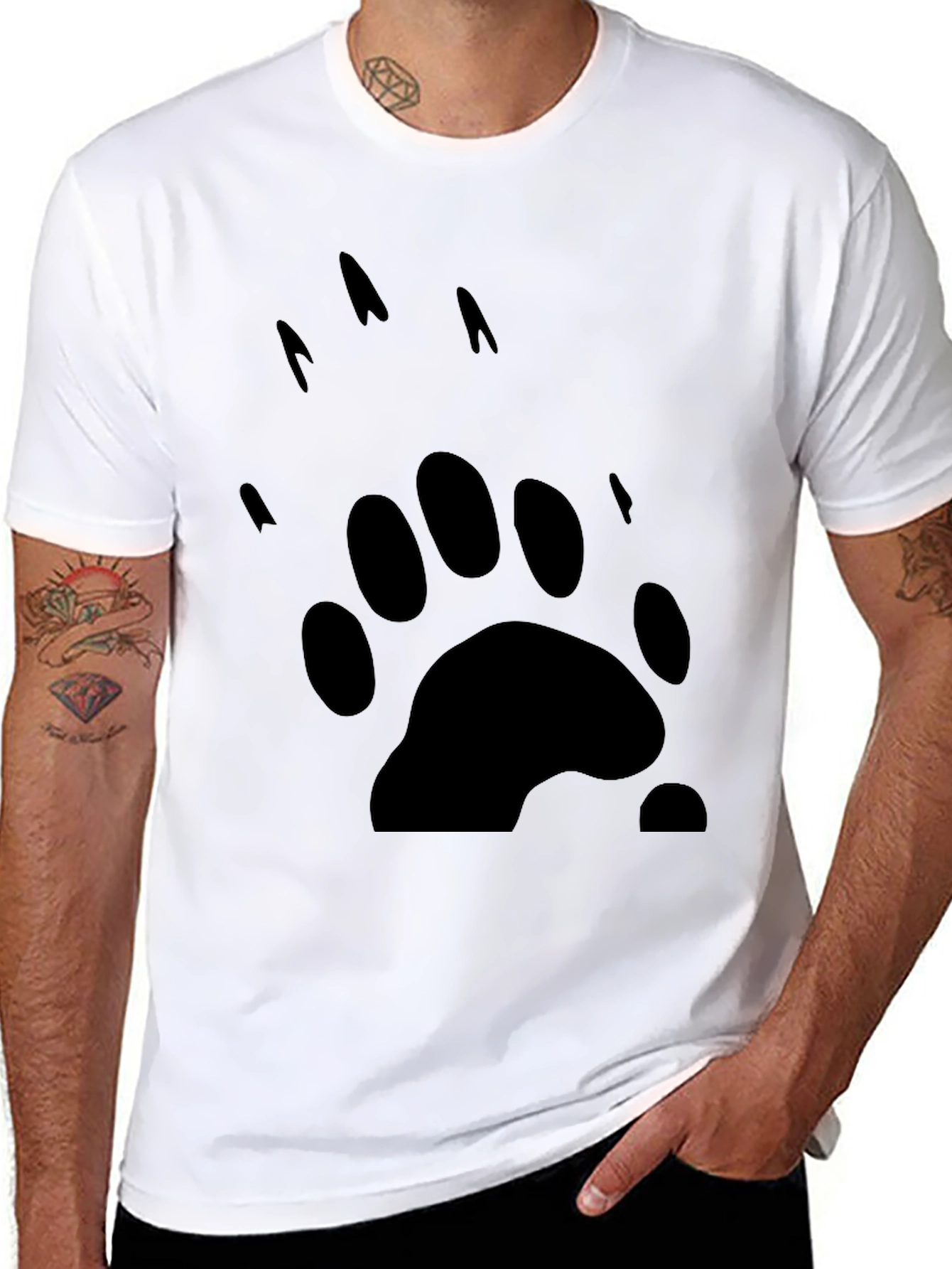 Black Bear Paw Print Graphic Tee - Black Cotton T-Shirt view 8