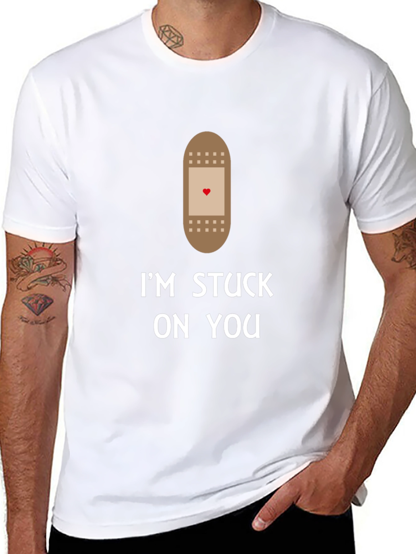 Black I'm Stuck On You T-Shirt Funny Bandage Heart Love Graphic Tee view 8