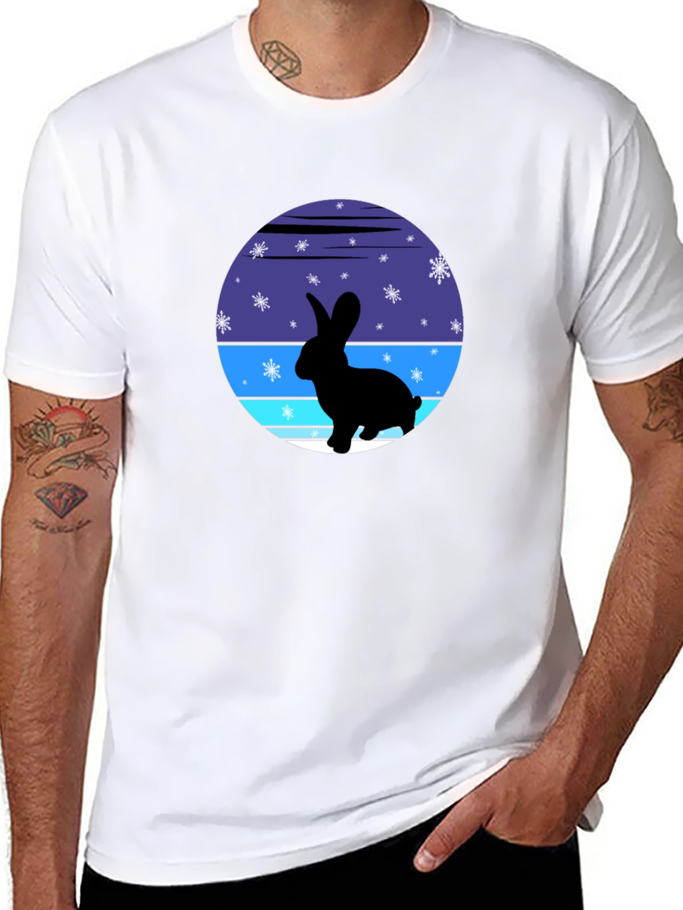Black Winter Rabbit Graphic Tee - Soft Cotton Blend view 8