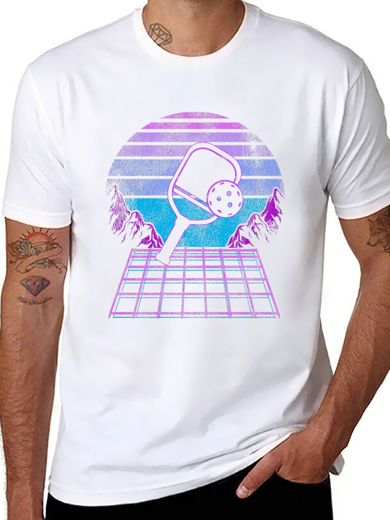 Black Retro Pickleball T-Shirt - Vaporwave Paddle Design view 8