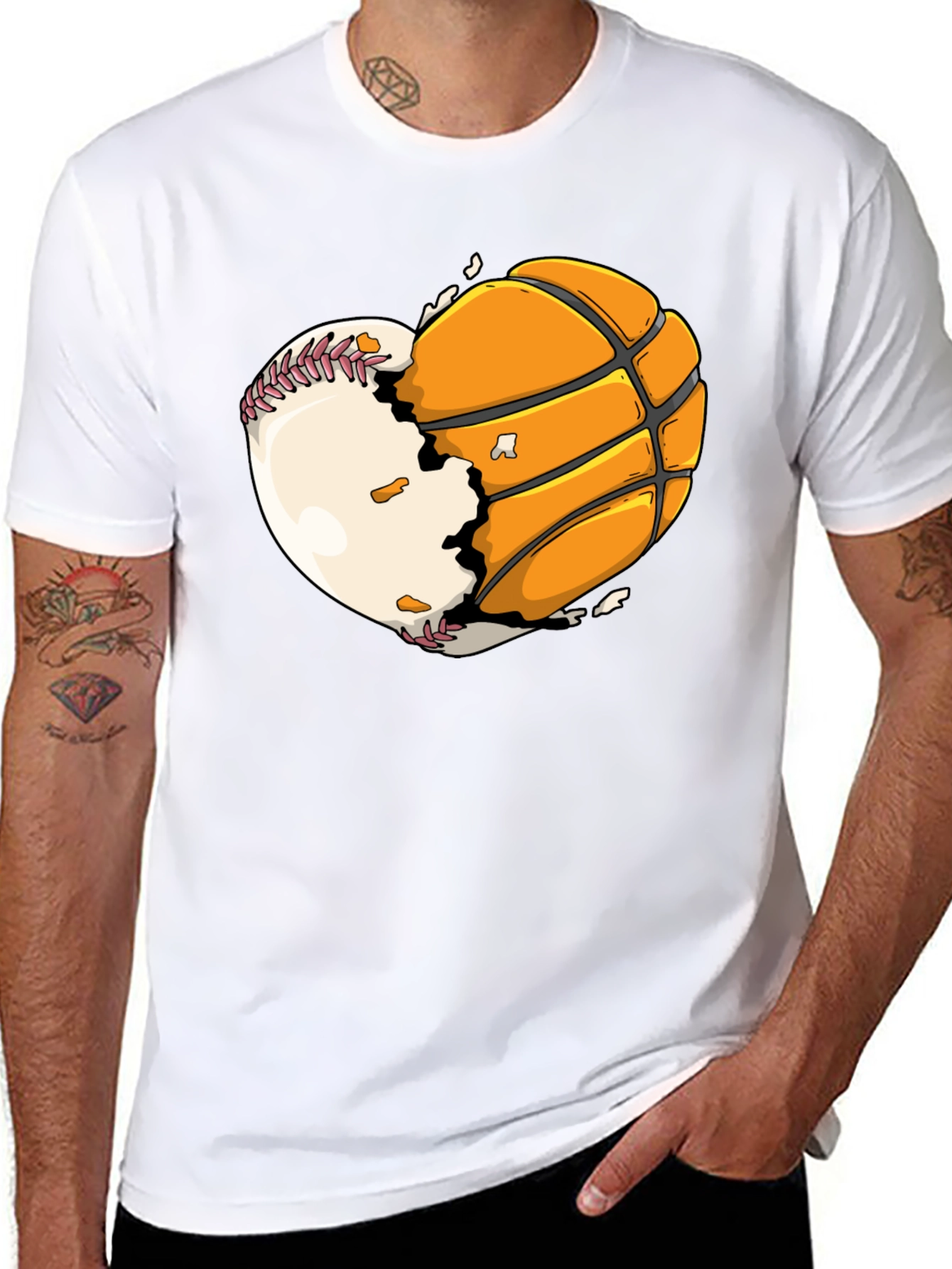 Black Baseball Basketball Heart Graphic Tee view 8