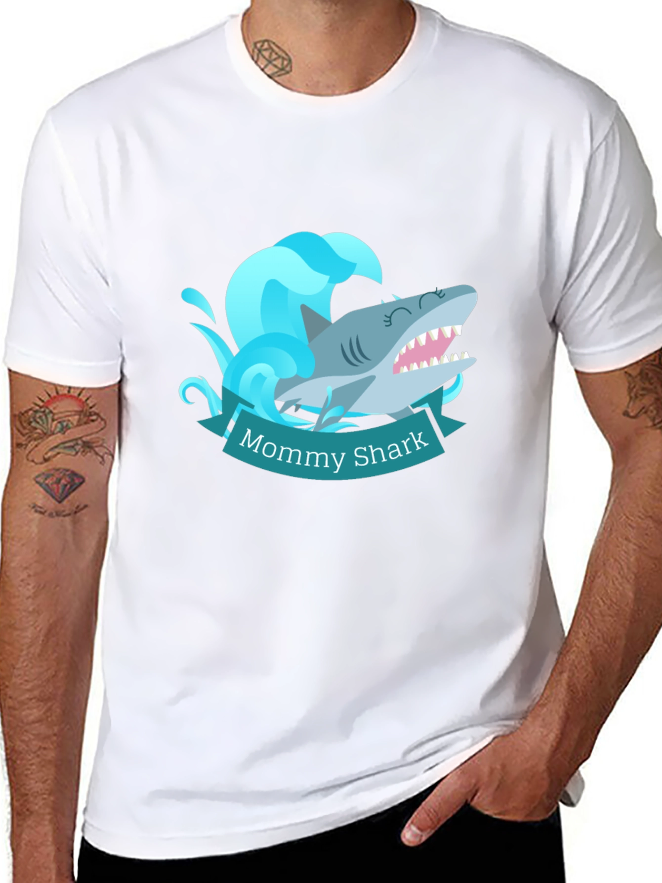 Black Mommy Shark T-Shirt - Cute Cartoon Ocean Tee view 8