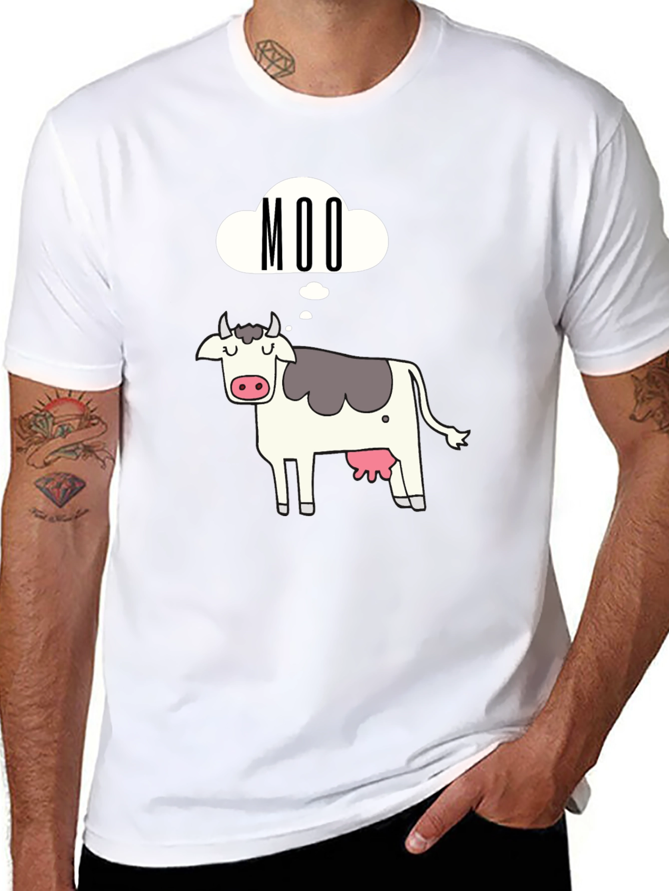 Black Moo Cow Graphic Tee - Black Cotton T-Shirt view 8