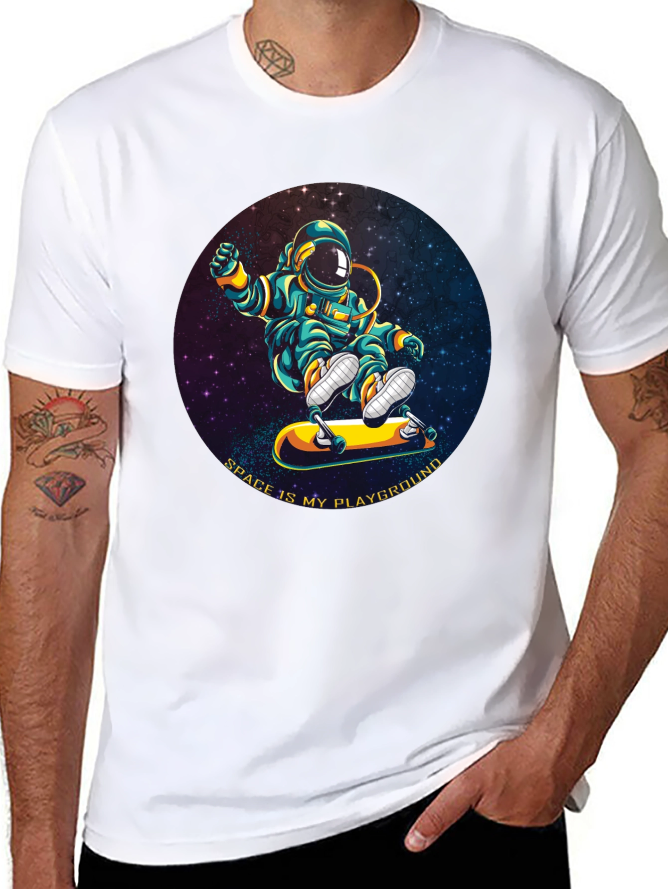 Black Astronaut Skateboarder T-Shirt - Space is My Playground view 8
