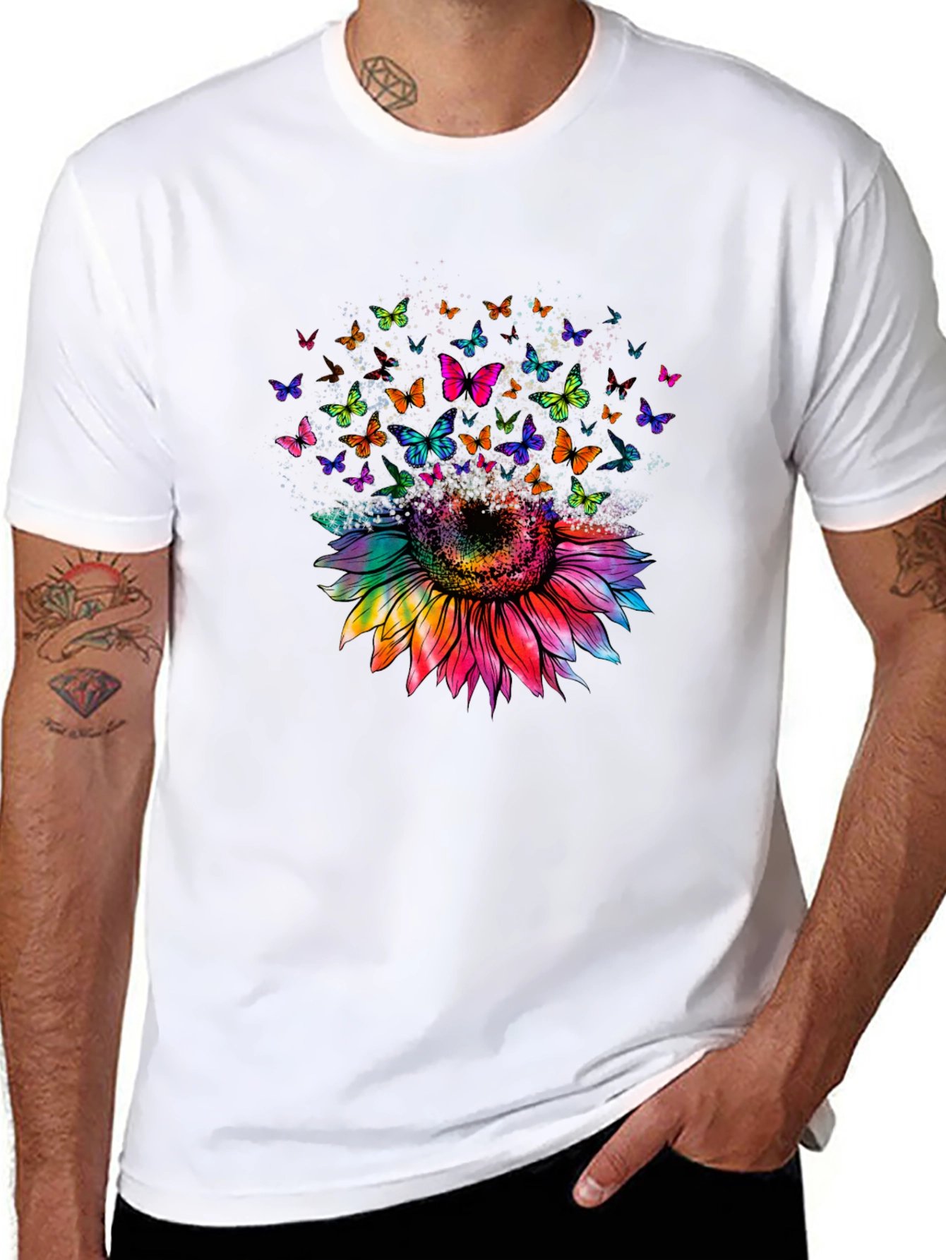 Black Sunflower Butterfly Graphic Tee - Black Cotton Blend view 8