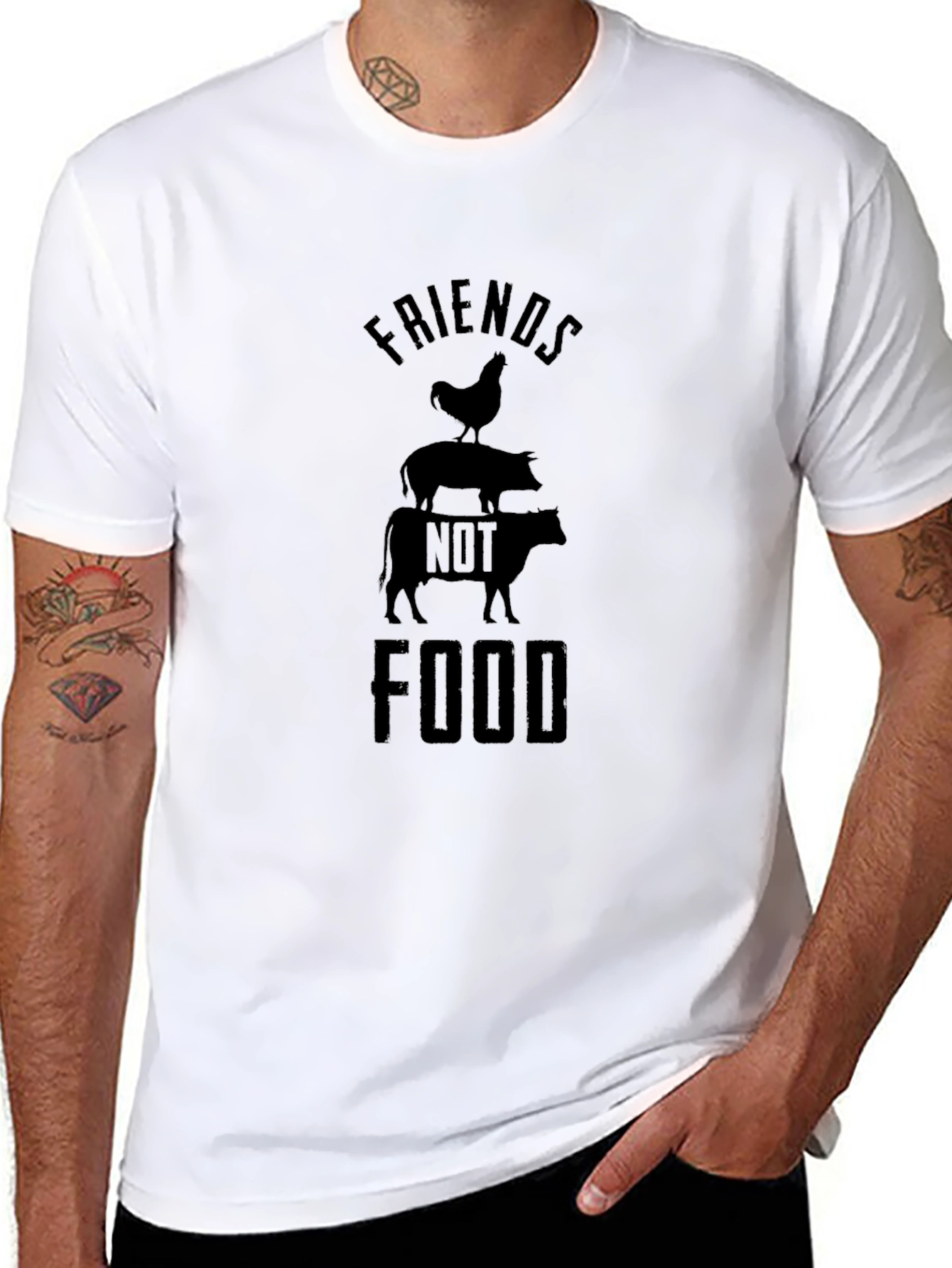 Black Vegan T-Shirt - Friends Not Food view 8