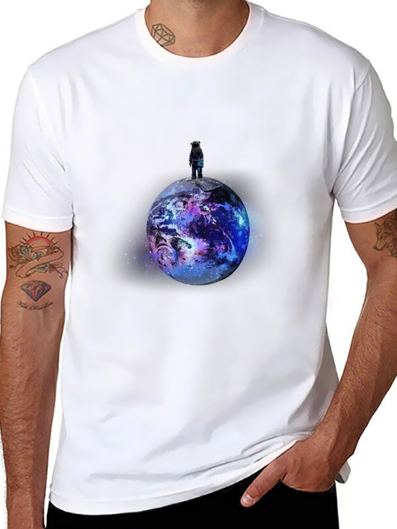 Black Astronaut Planet Graphic Print Black T-Shirt view 8