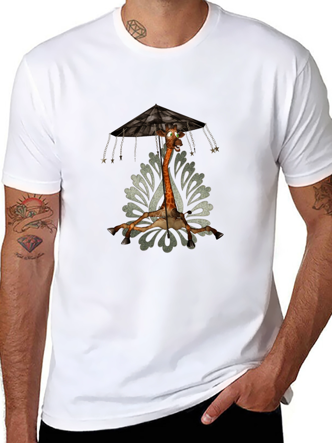 Black Giraffe Carousel T-Shirt - Unique Graphic Tee view 8