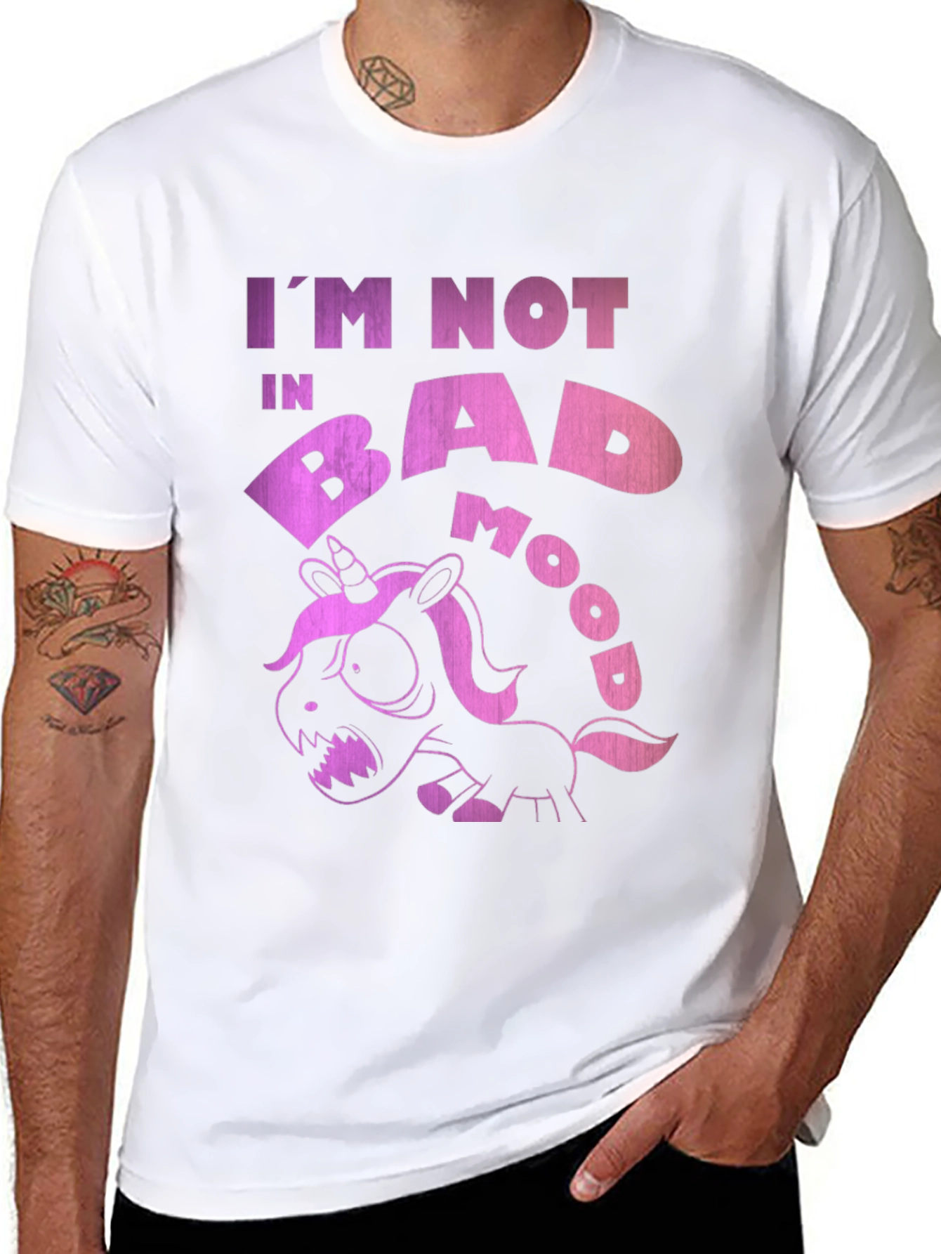 Black Funny Grumpy Unicorn Black T-Shirt - I'm Not in Bad Mood! view 8