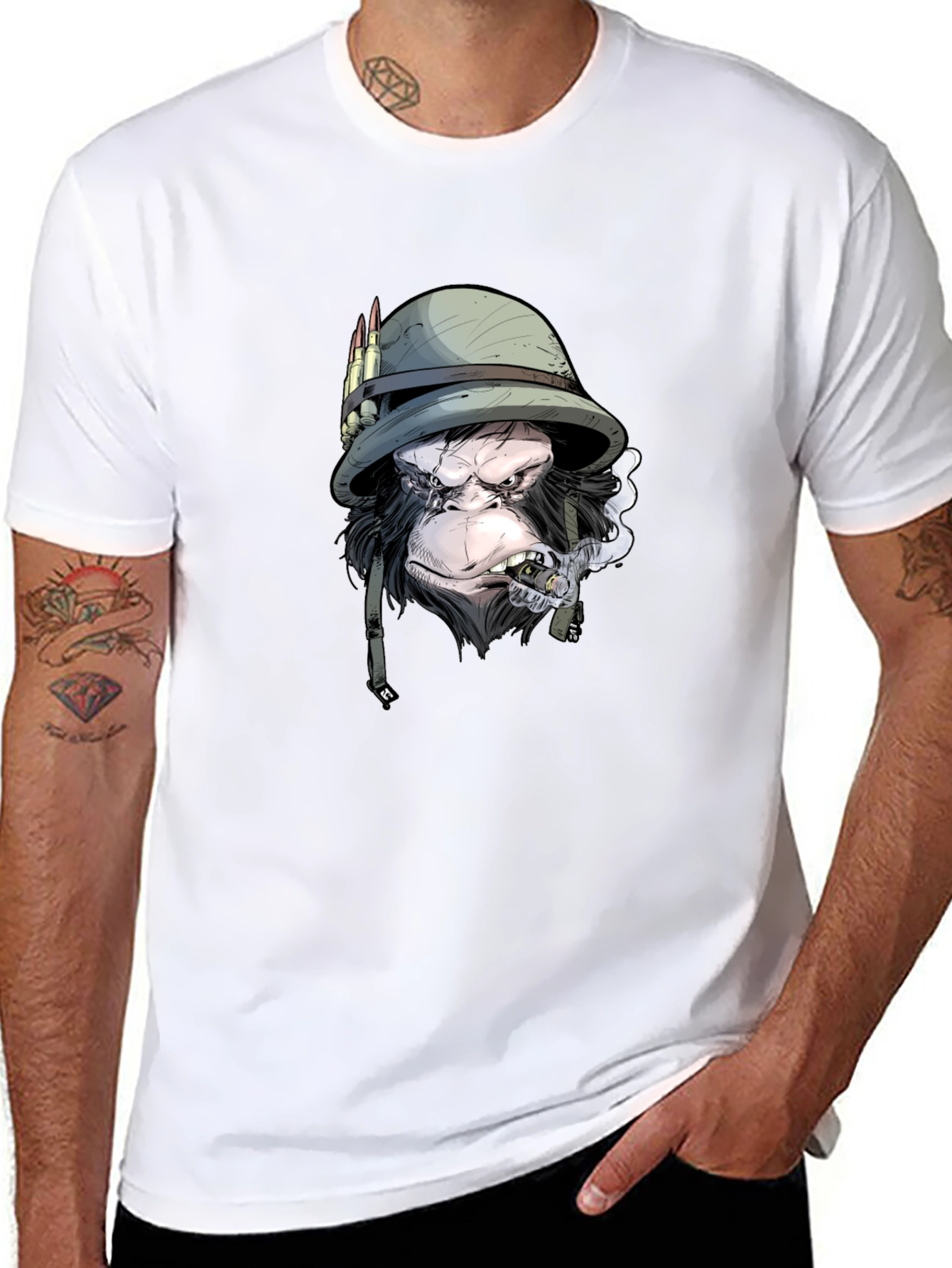 Black Monkey Soldier Graphic Print Black T-Shirt view 8