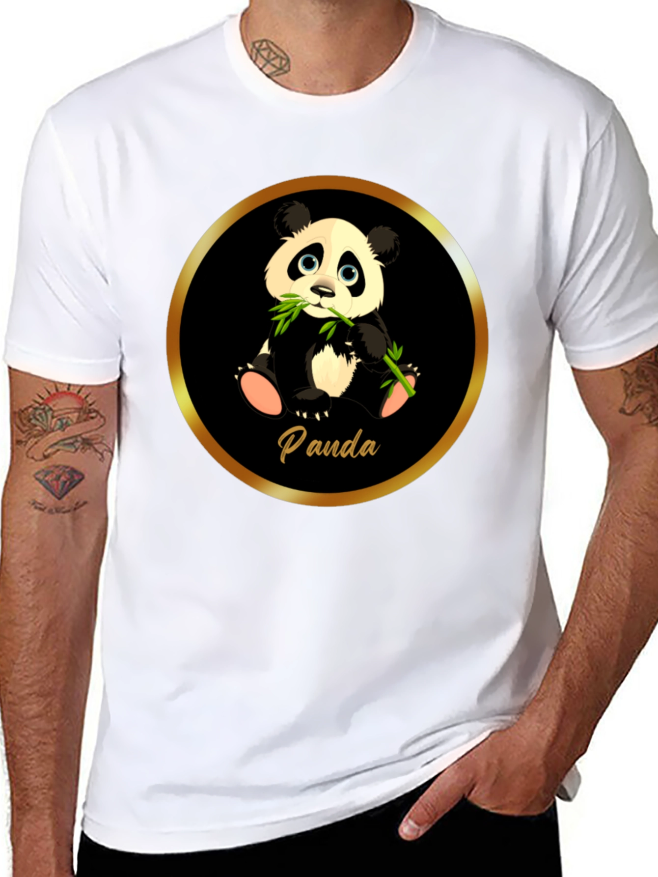 Black Cute Panda T-Shirt - Black Cotton Tee view 8