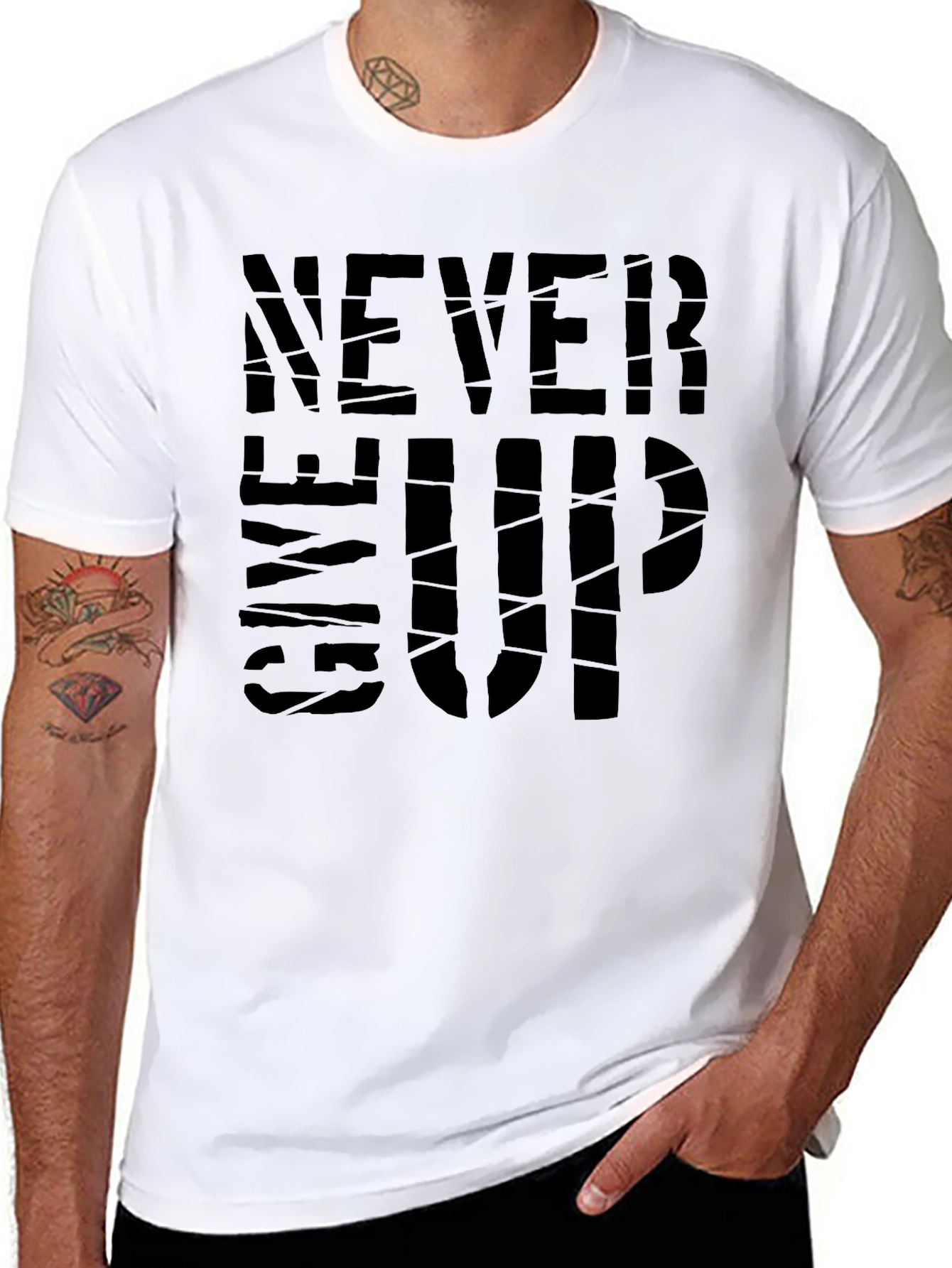 Black Never Give Up Black Graphic Tee view 8