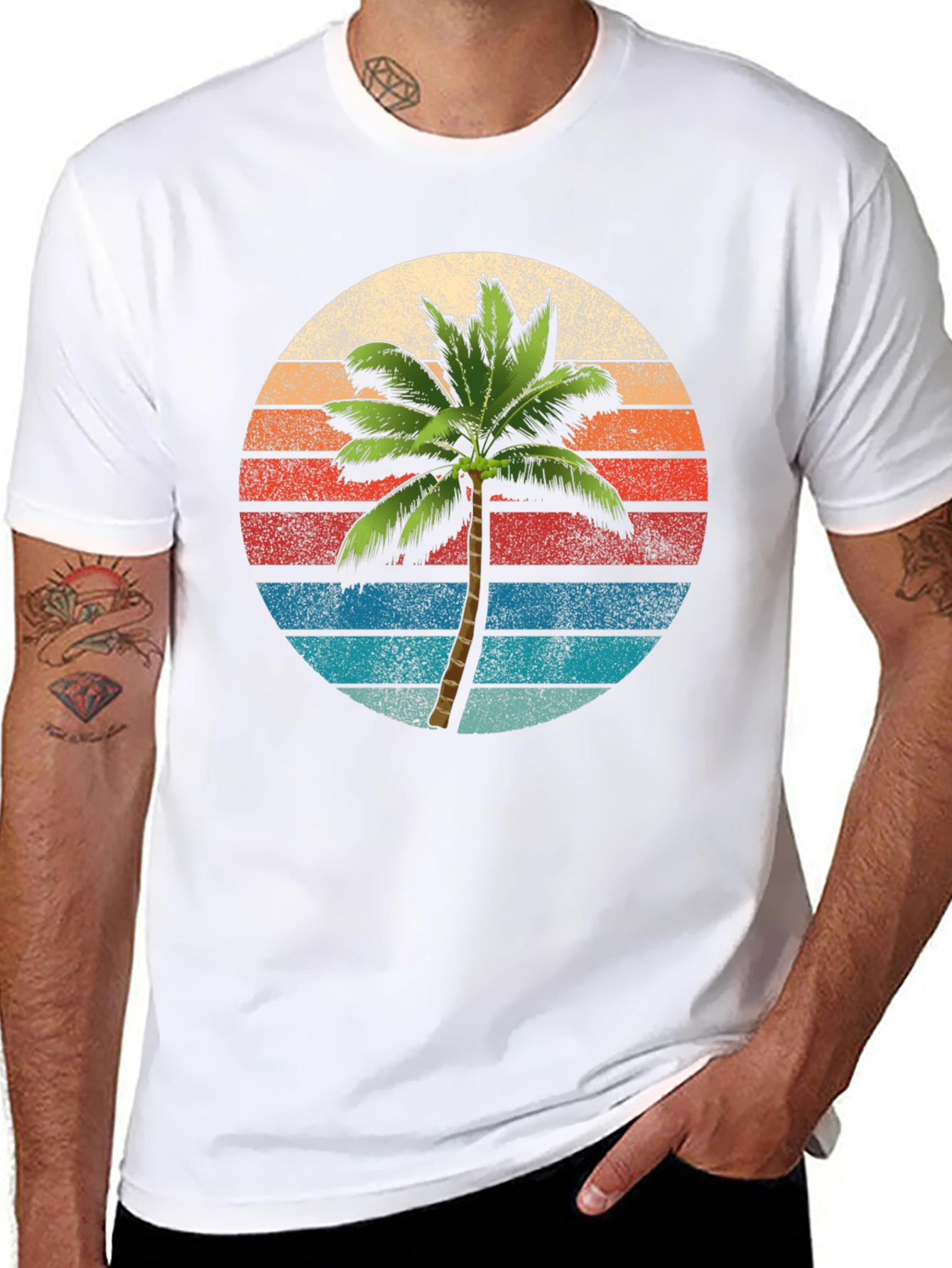 Black Retro Palm Tree Sunset T-Shirt view 8
