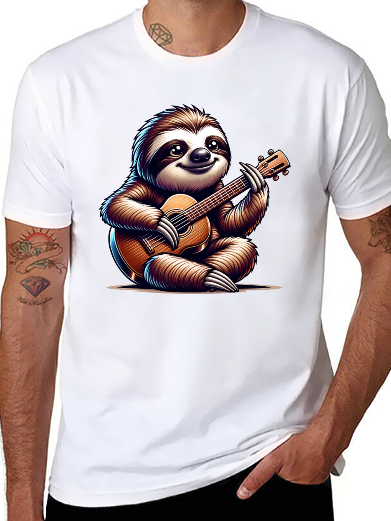 Black Sloth Guitar T-Shirt - Cute Musical Tee view 8
