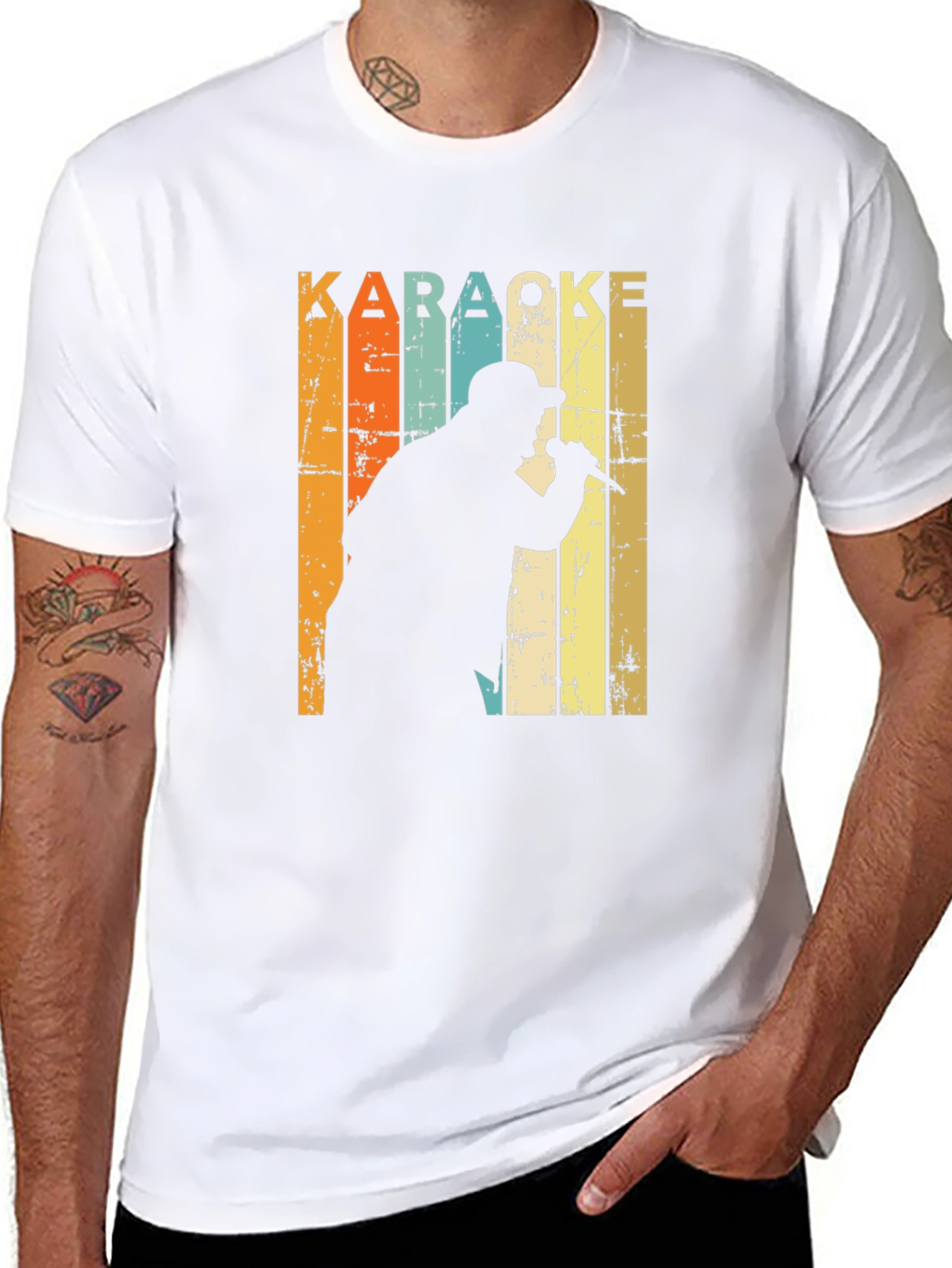 Black Karaoke Singer Retro T-Shirt view 8