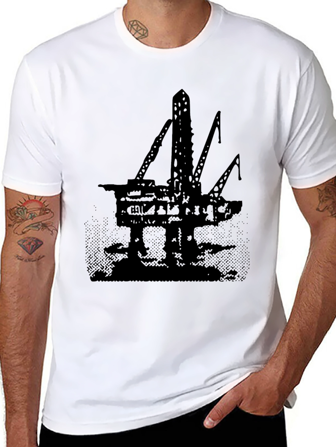 Black Oil Rig Graphic Tee - Black Cotton T-Shirt view 8