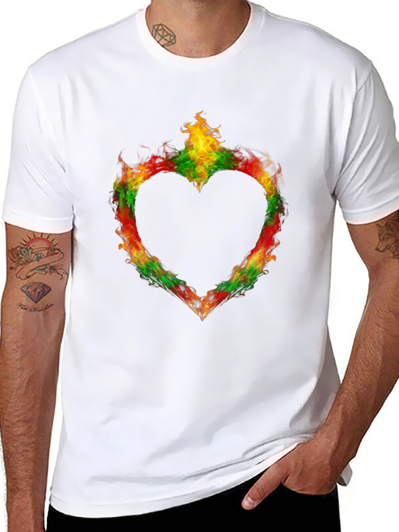 Black Fiery Heart Graphic Black T-Shirt view 8