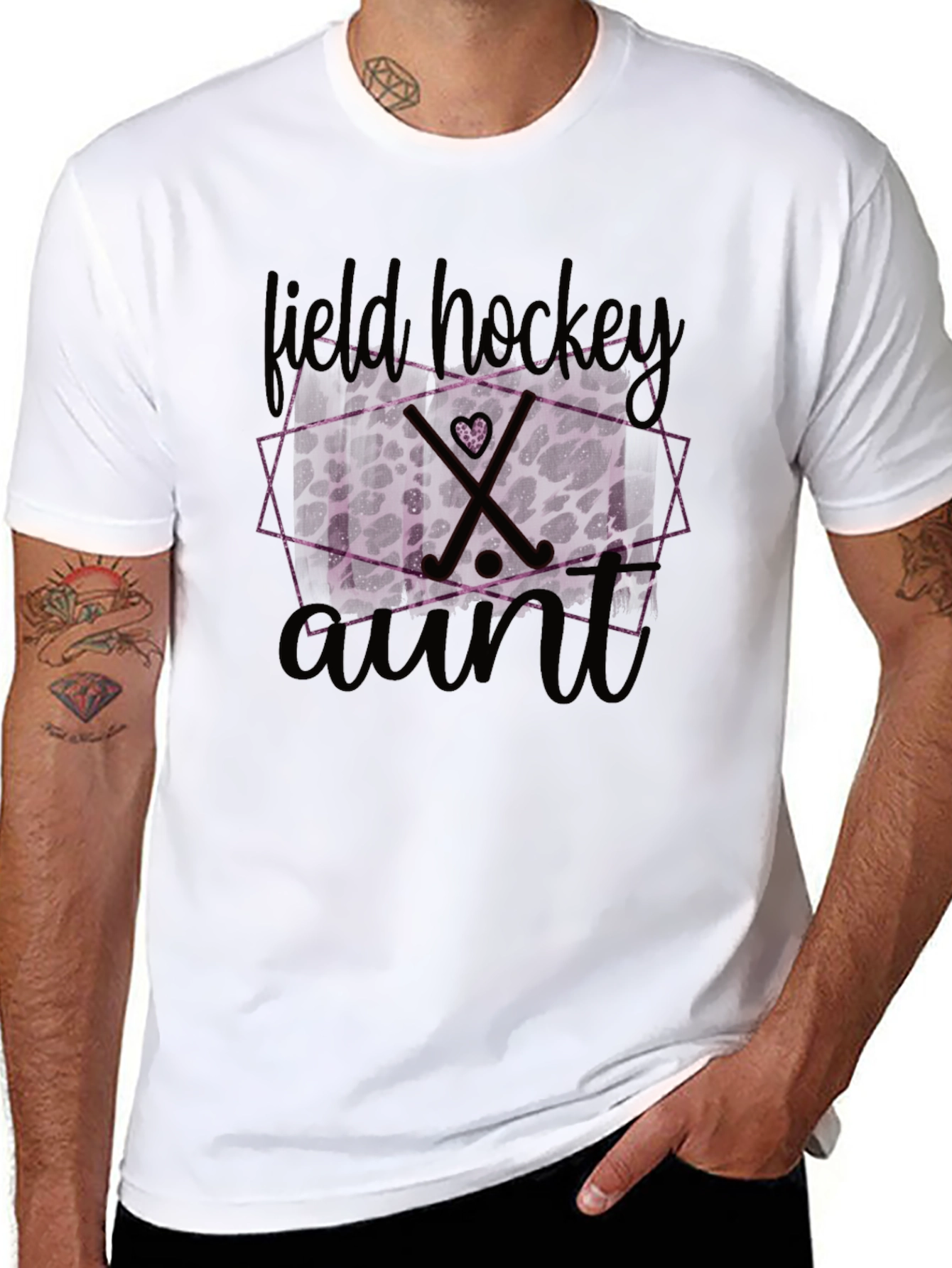 Black Field Hockey Aunt Leopard Print T-Shirt view 8