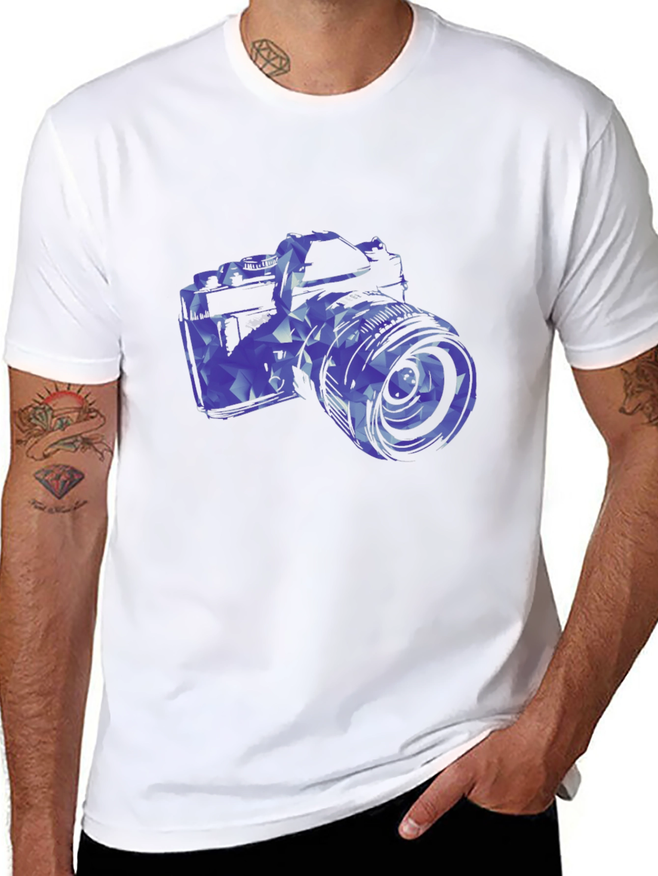 Black Geometric Camera Graphic T-Shirt view 8