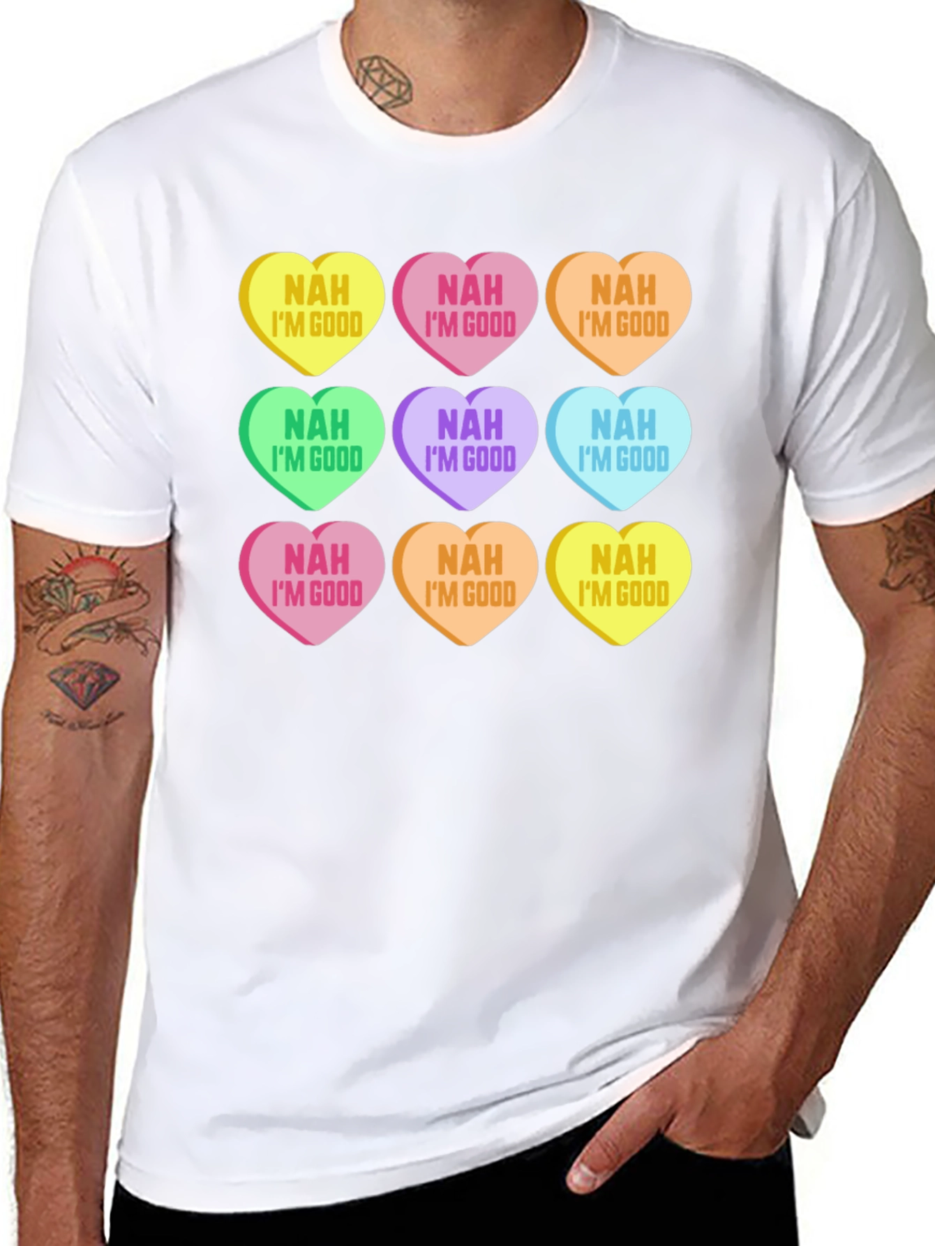 Black Novelty Valentine's Day Candy Heart Graphic T-Shirt view 8
