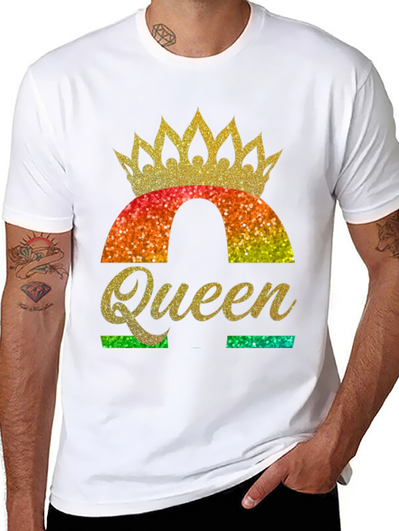 Black Queen Rainbow Glitter Graphic T-Shirt view 8