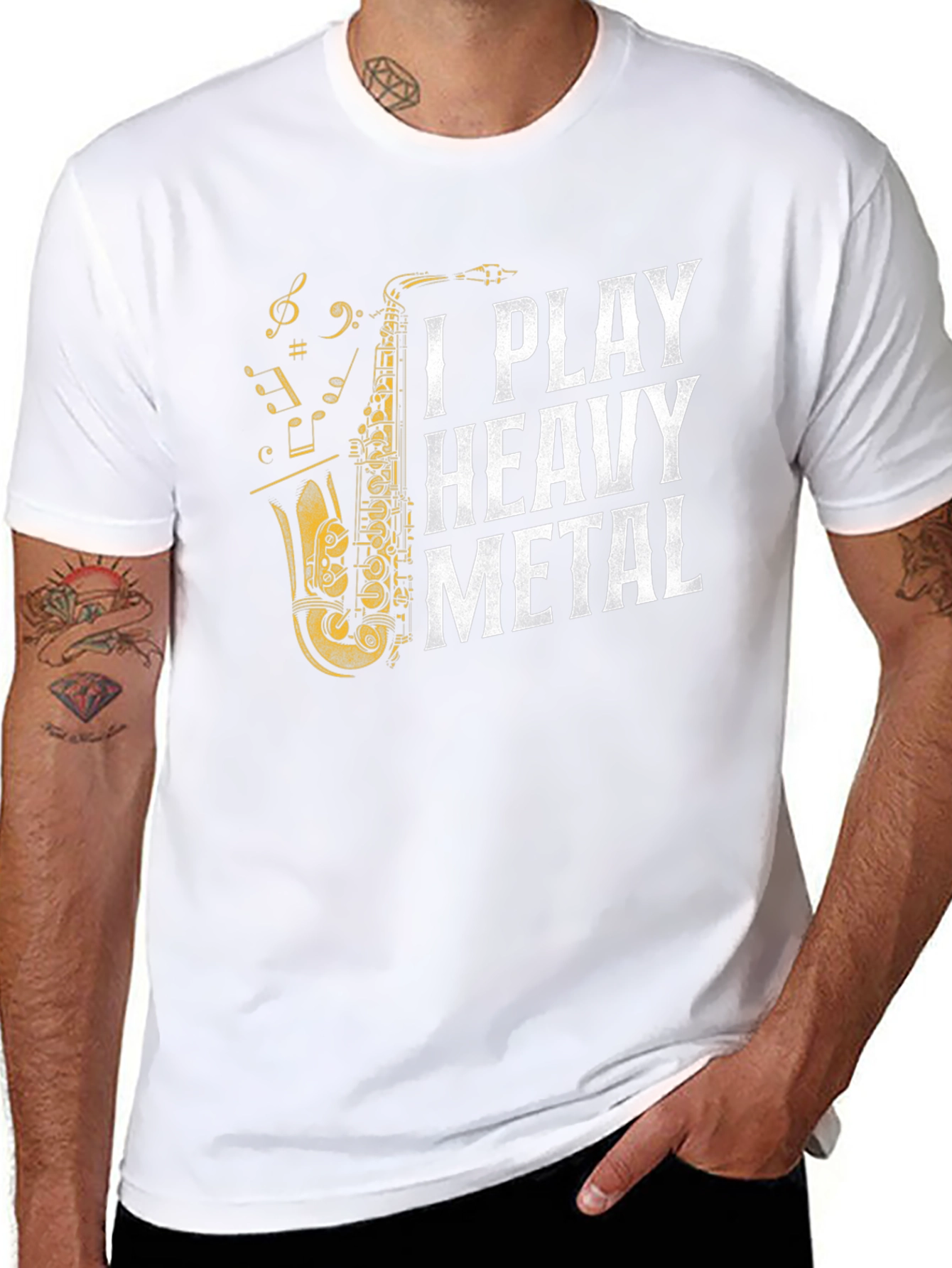 Black I Play Heavy Metal Saxophone T-Shirt view 8
