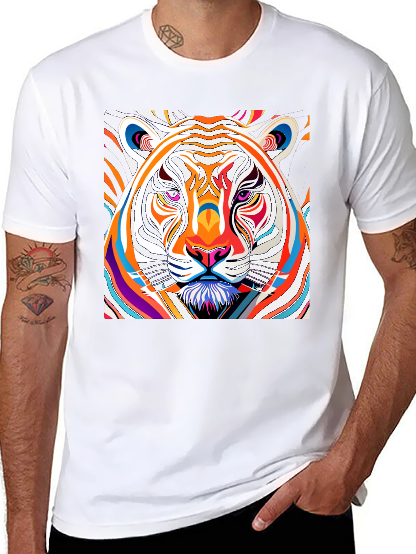 Black Vibrant Tiger Graphic Tee - Bold Artistic Design view 8