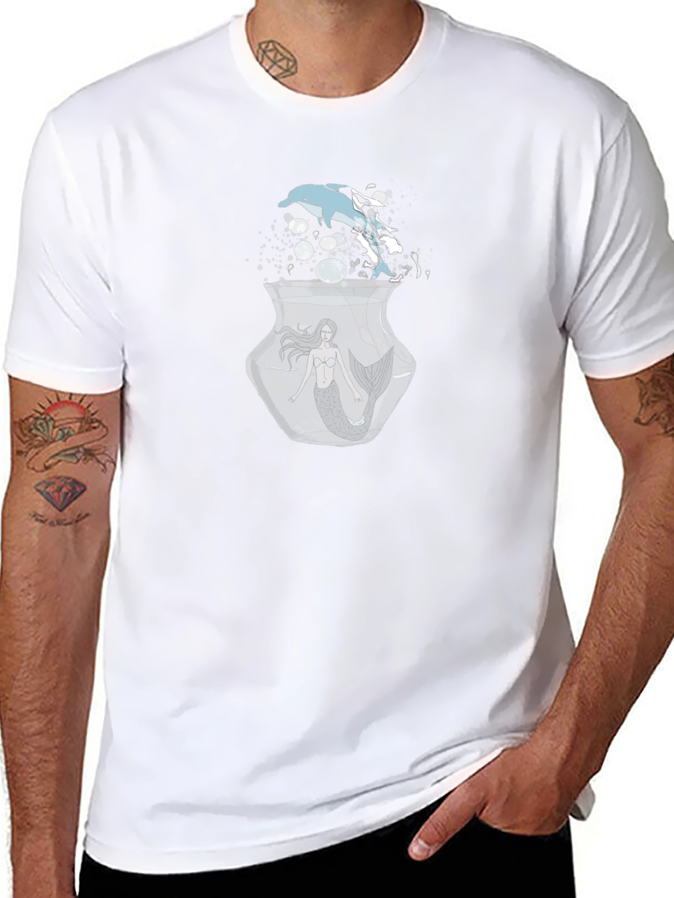 Black Mermaid & Dolphin Graphic Black T-Shirt view 8
