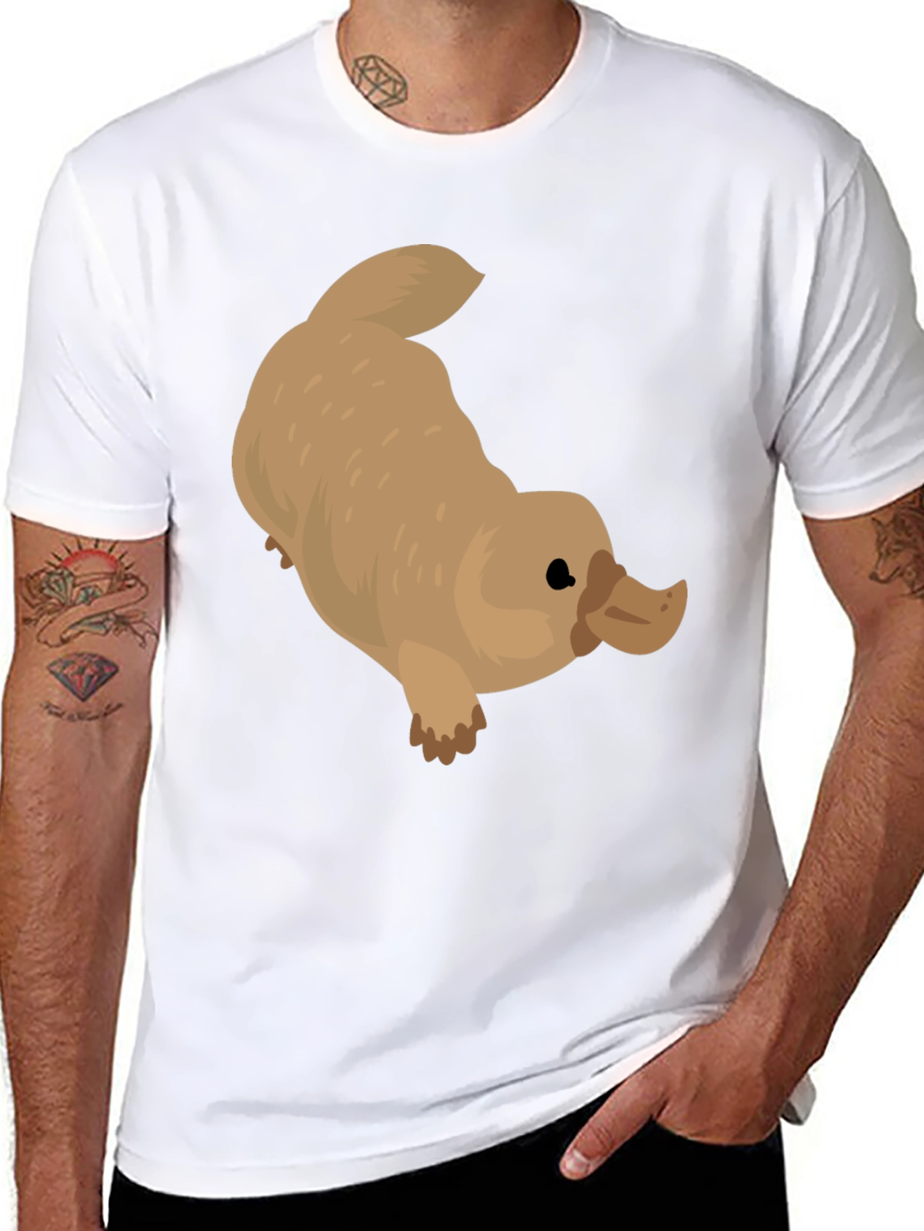 Black Cartoon Platypus Graphic Black T-Shirt view 8