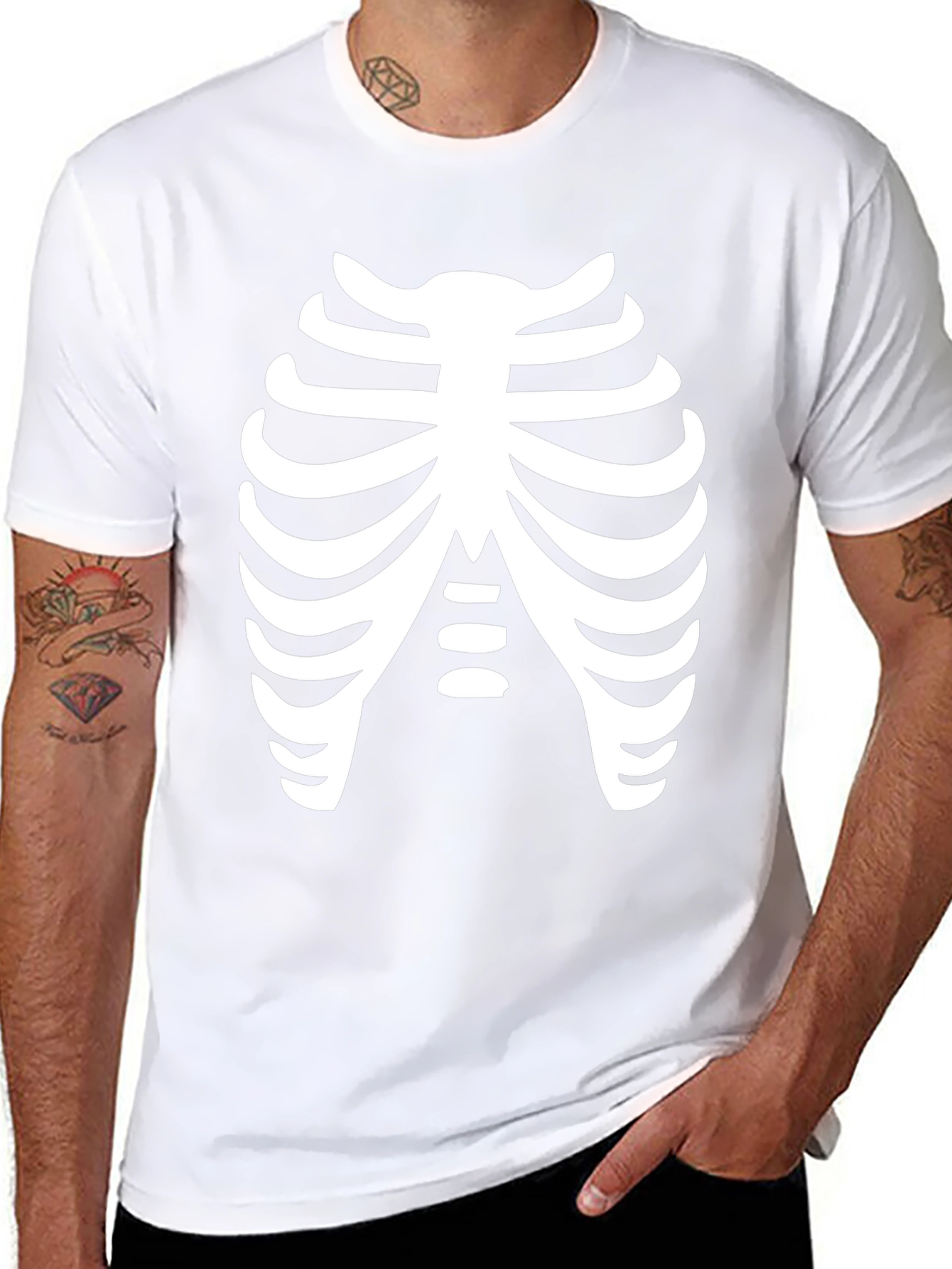 Black Skeleton Rib Cage Black T-Shirt Costume view 8