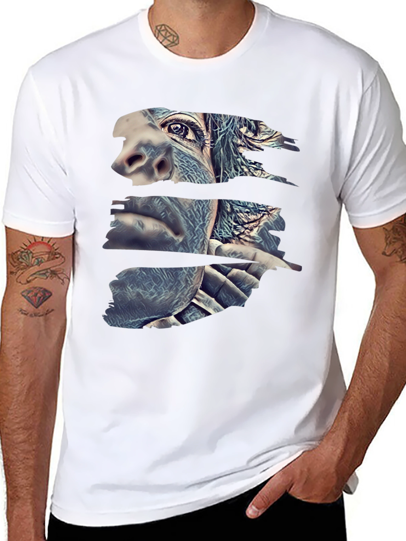 Black Abstract Gorilla Face Black T-Shirt view 8