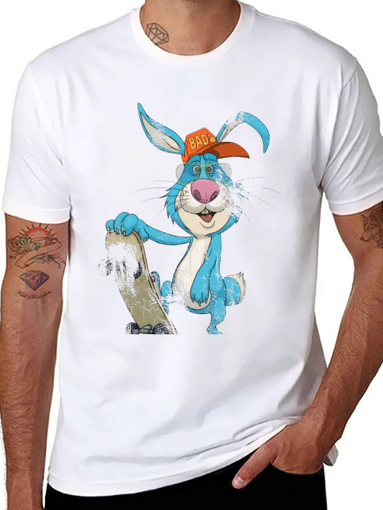 Black Skater Bunny Graphic Tee - Cool Cartoon Style view 8