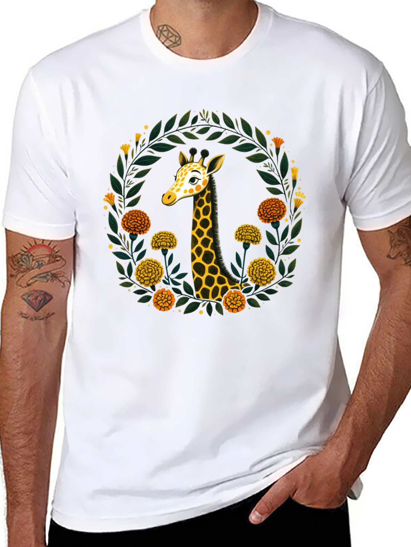 Black Giraffe Floral Wreath Graphic Tee view 8