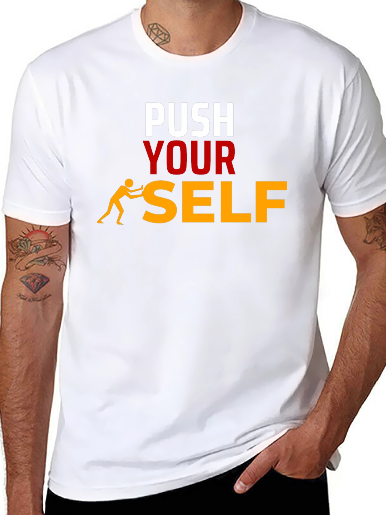 Black Push Yourself Graphic T-Shirt - Motivational Tee view 8