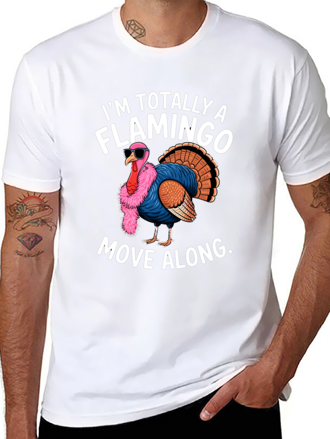 Black Funny Turkey Flamingo Graphic T-Shirt view 8