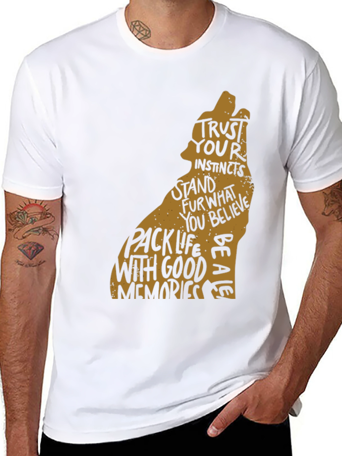 Black Wolf Graphic Print Black Crew Neck T-Shirt view 8